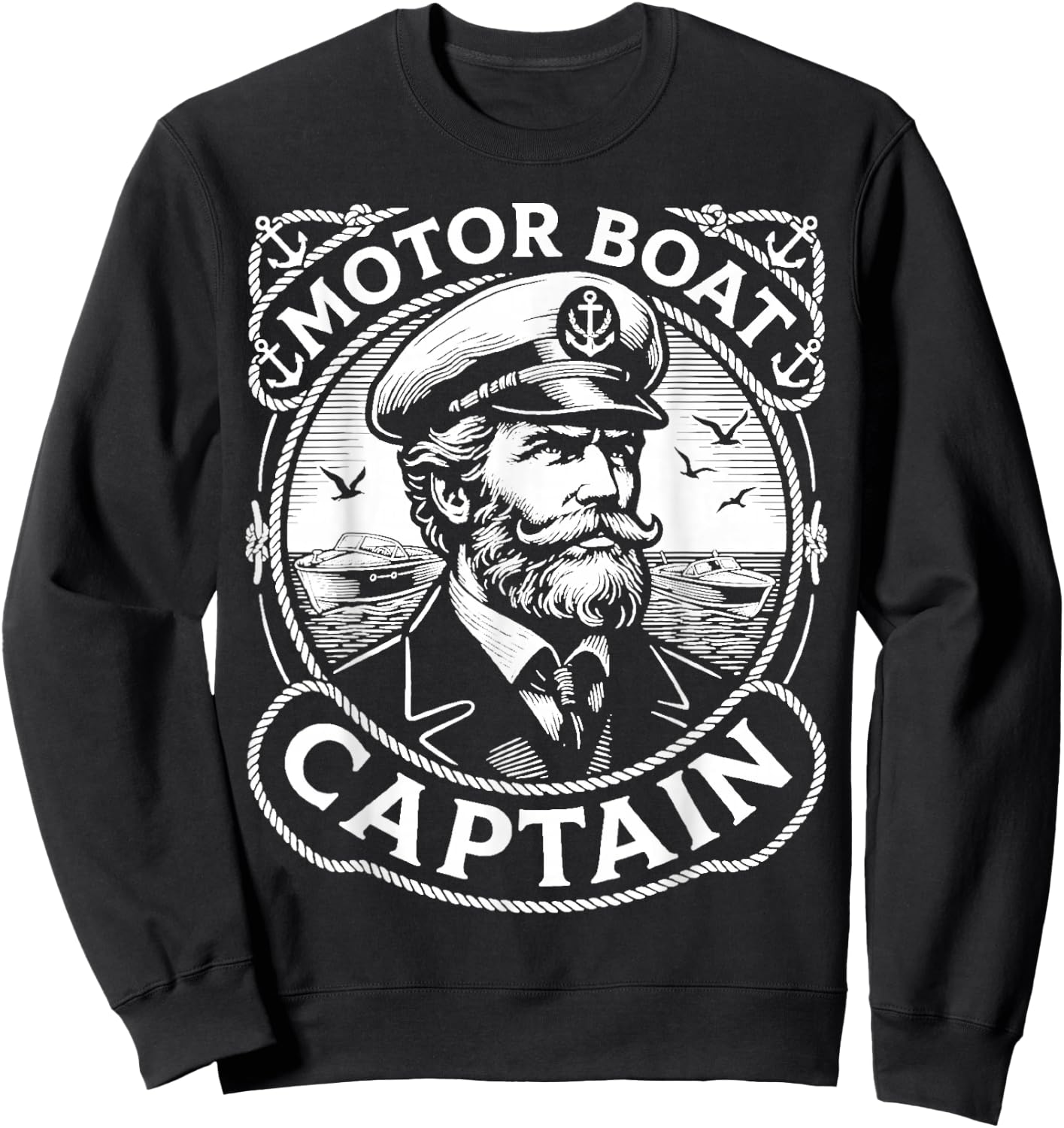 Funny Motor Boat Captain Vintage Retro Sweatshirt - Sweatshirt | Black