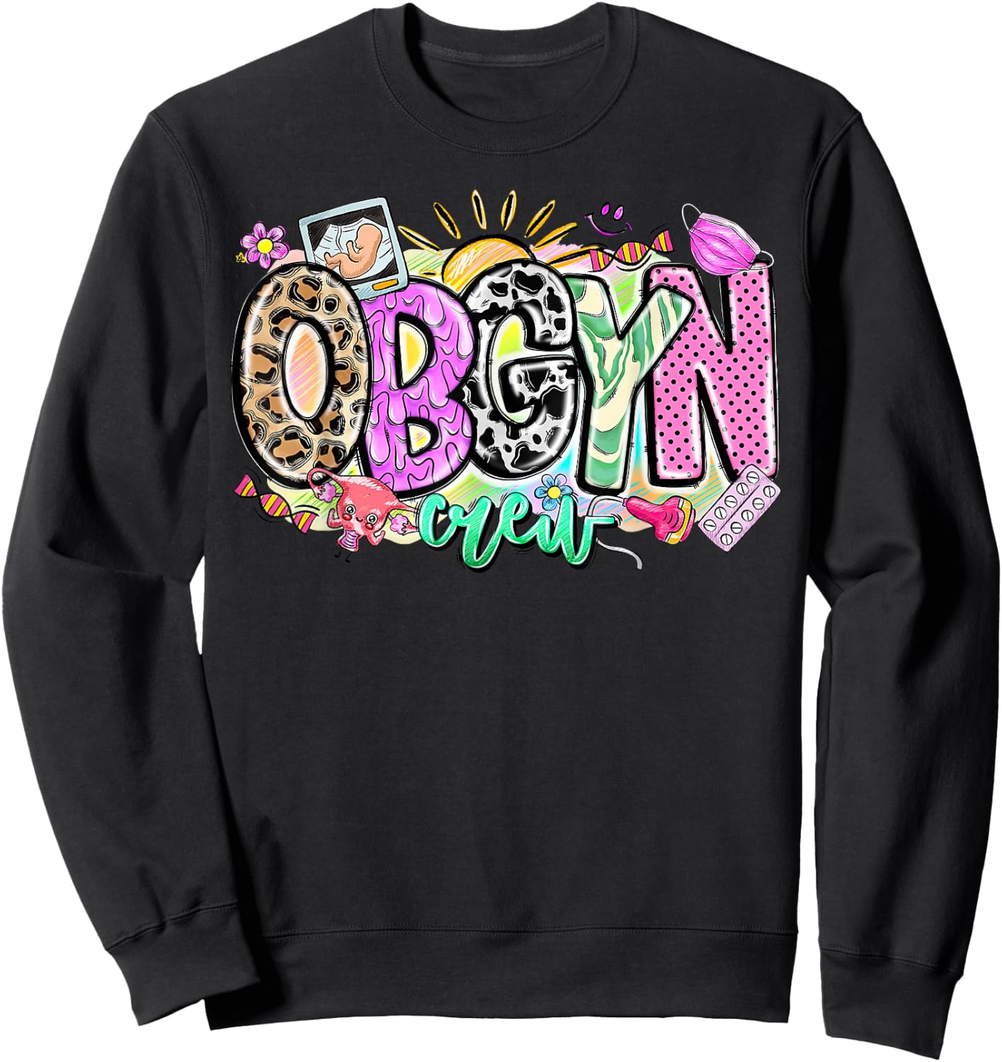 Leopard Obgyn Crew Obstetrician Gynecologist Doctor Nursing Sweatshirt - Sweatshirt | Black