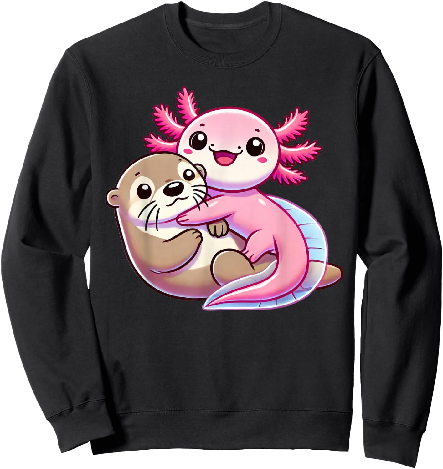 Cute Axolotl Hugging Otter Sweatshirt - Sweatshirt | Black