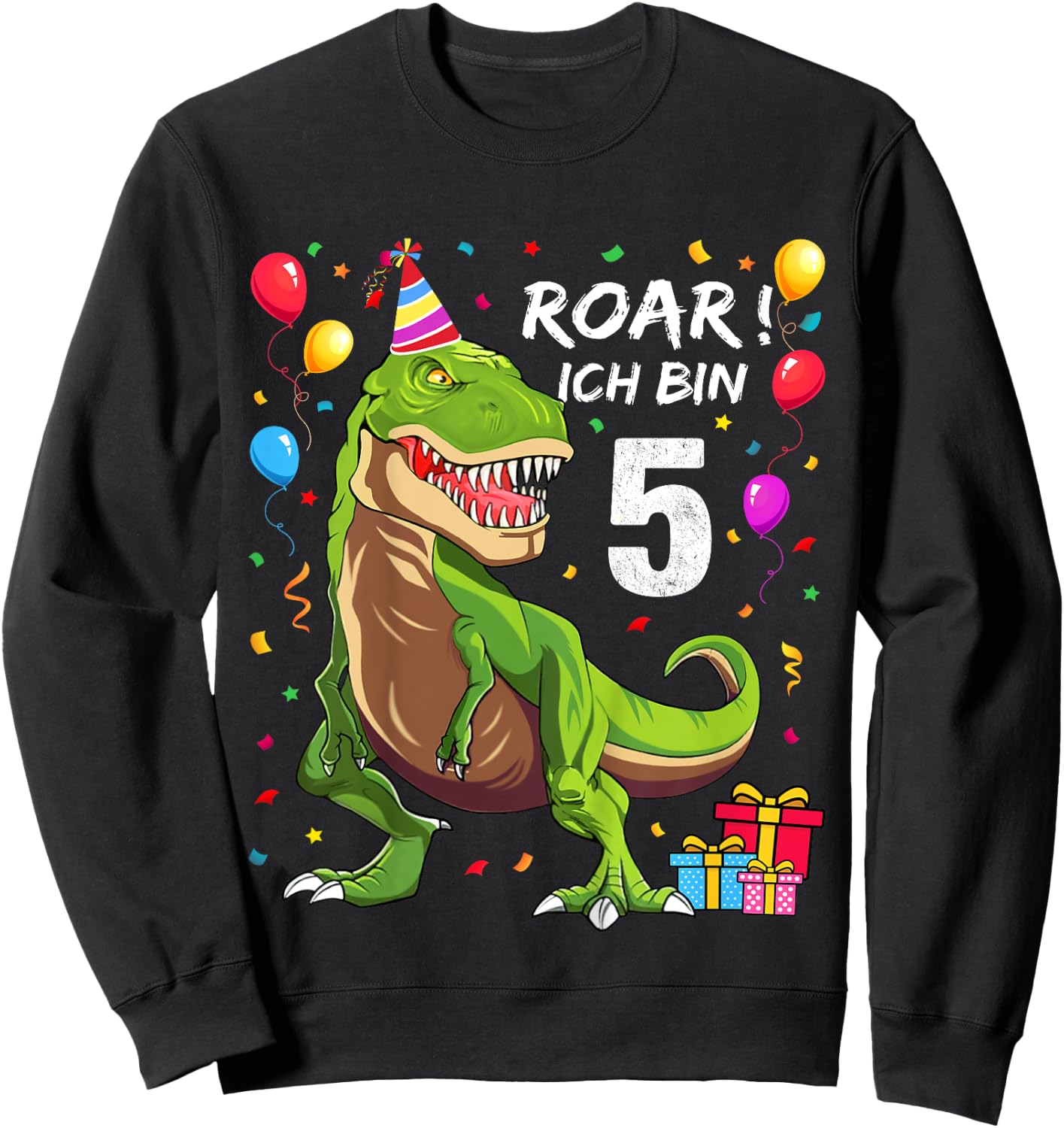 Children's Birthday Shirt 5 Years Boy Dinosaur Dino I Am 5 , black Sweatshirt - Sweatshirt | Black