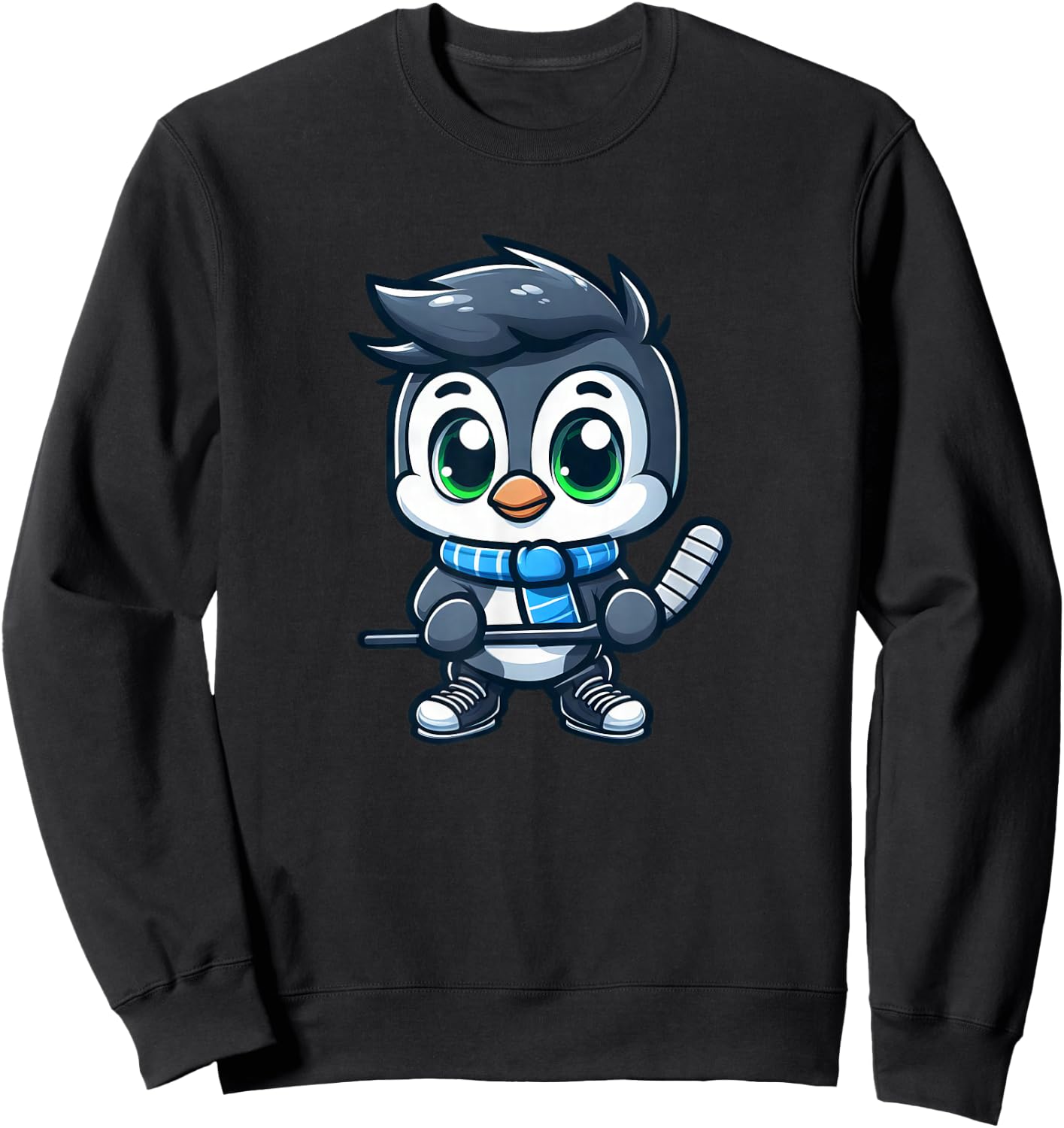 Cute Cartoon Penguin Hockey Player Ice Hockey Sweatshirt - Sweatshirt | Black