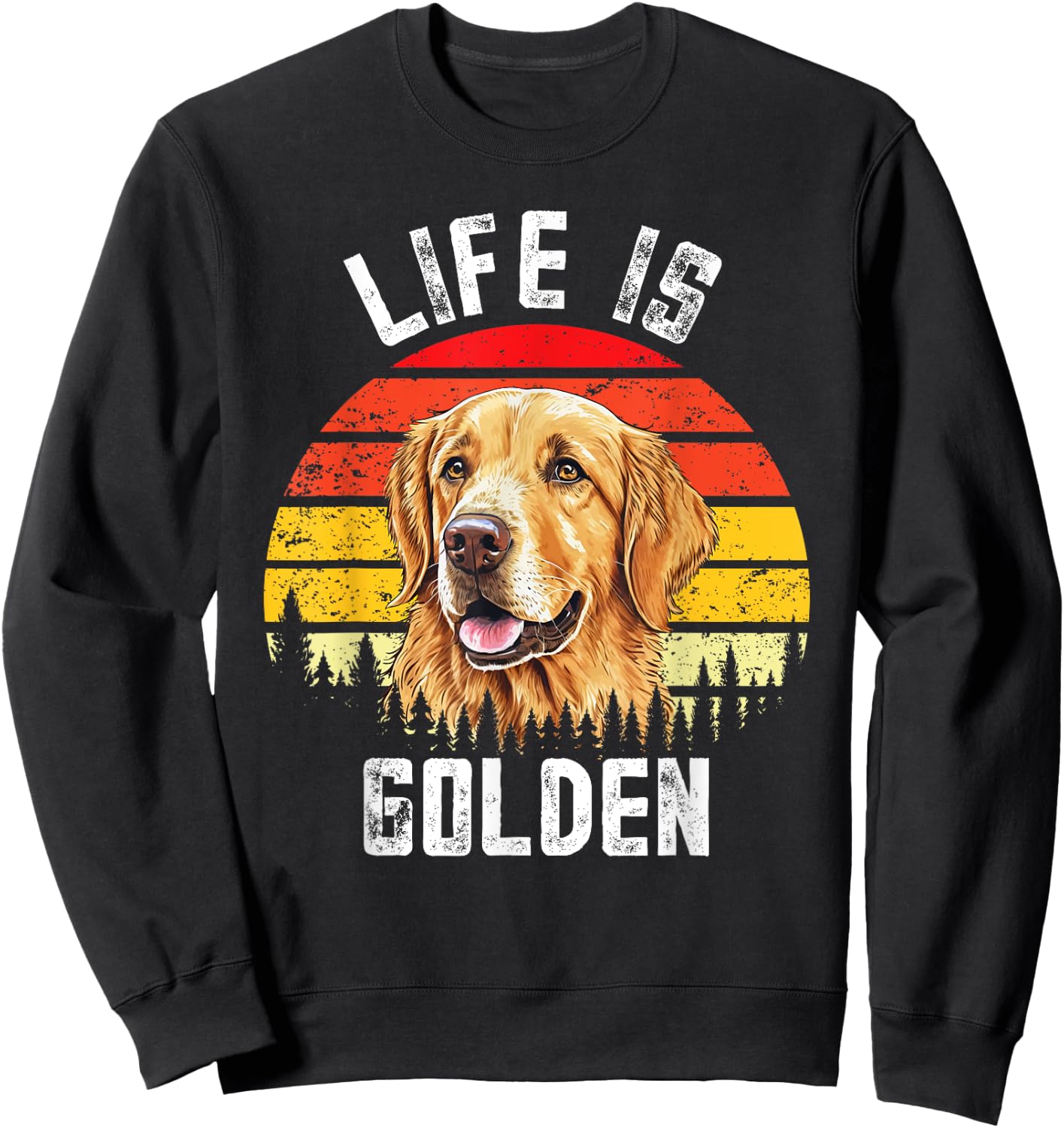Vintage Life Is Golden Funny Golden Retriever Dog Lover Women Girls Kids Sweatshirt - Sweatshirt | Black