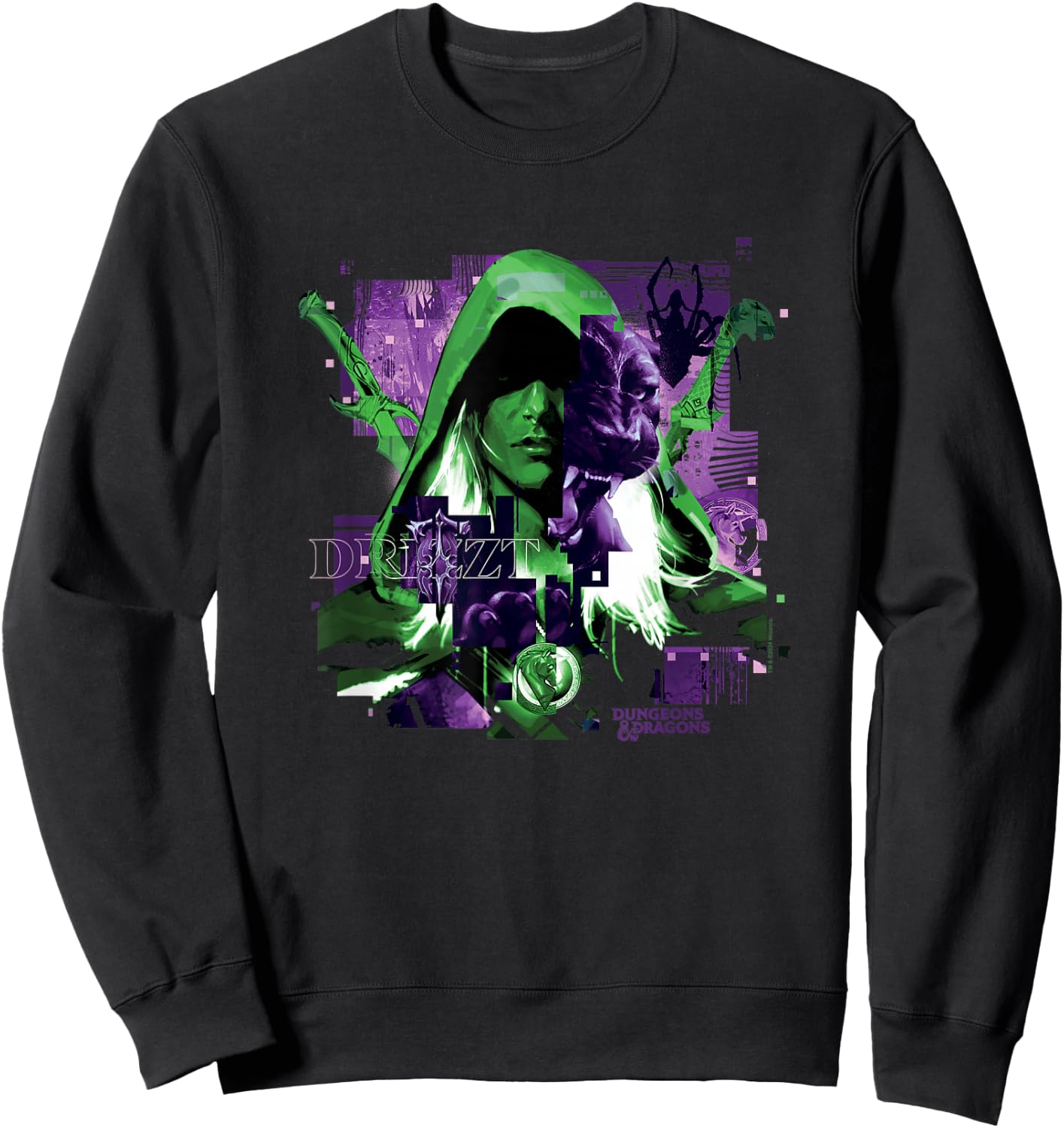Dungeons & Dragons Drizzt Hooded Face Portrait Vintage Sweatshirt - Sweatshirt | Black