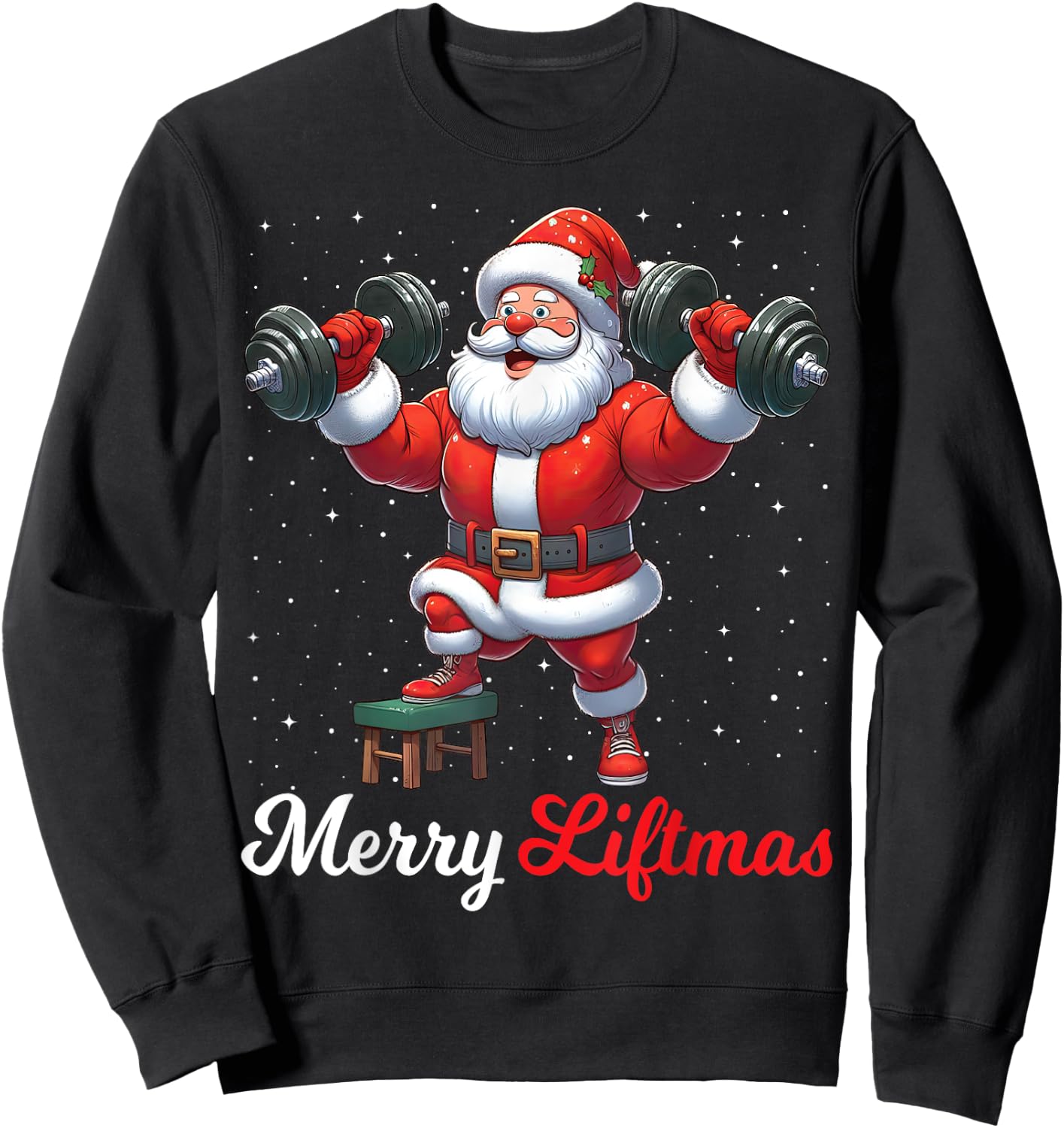 Merry Liftmas Santa Weightlifting Gym Fitness Christmas Snow Sweatshirt - Sweatshirt | Black