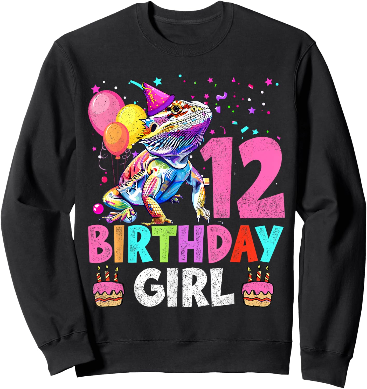 12th Birthday Girl Bearded Dragon 12 Years Old Bday Party Sweatshirt - Sweatshirt | Black