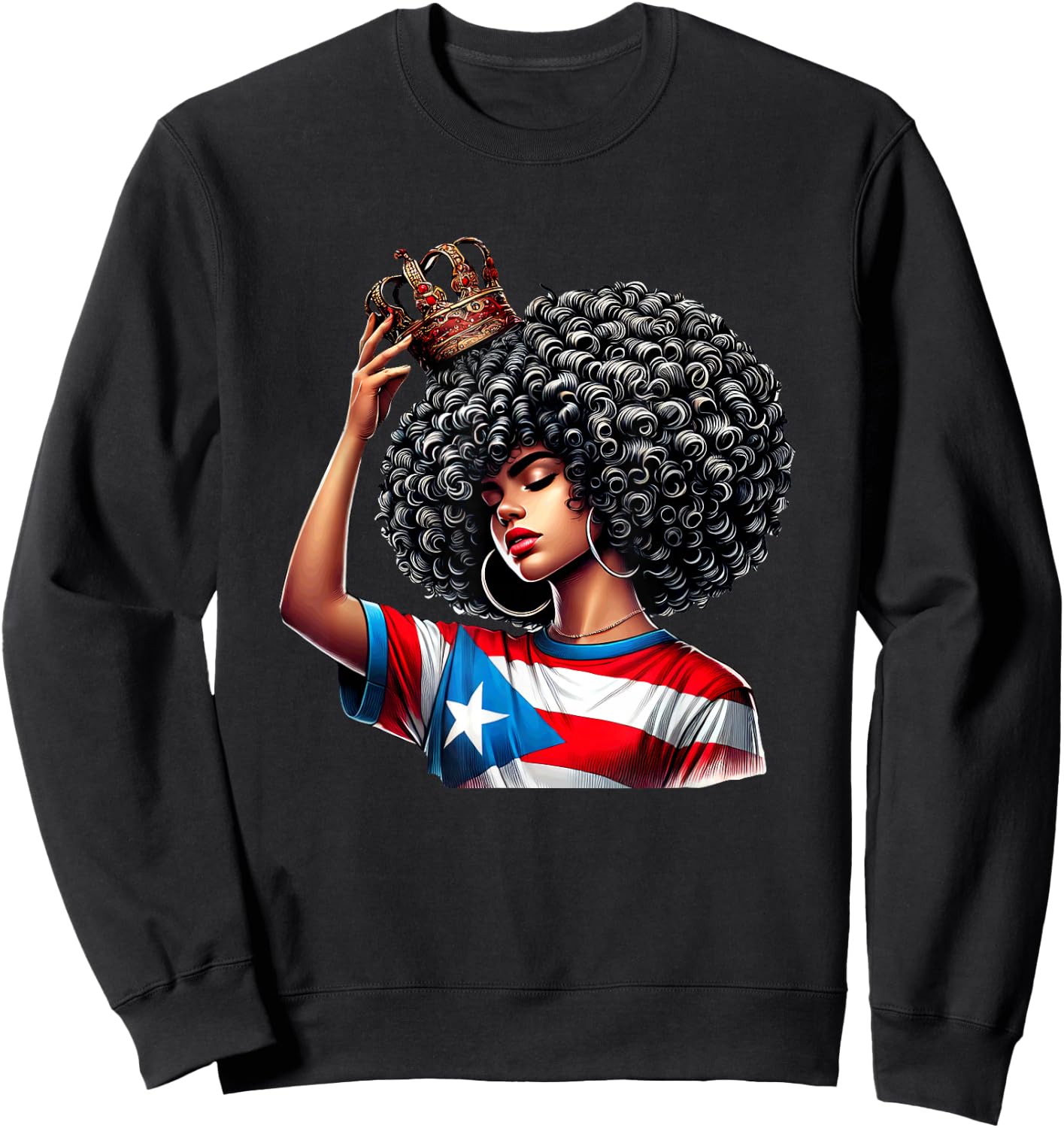 Afro Boricua Queen Puerto Rican Princess Flag Crown Latina Sweatshirt - Sweatshirt | Black