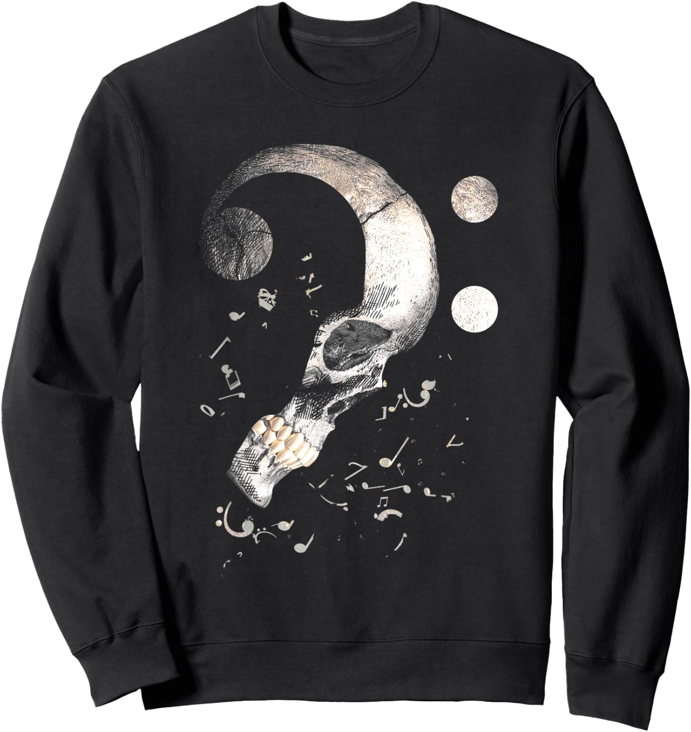 Vintage Bass Clef Skull Bass Guitar for Bassist Sheet Music Sweatshirt - Sweatshirt | Black