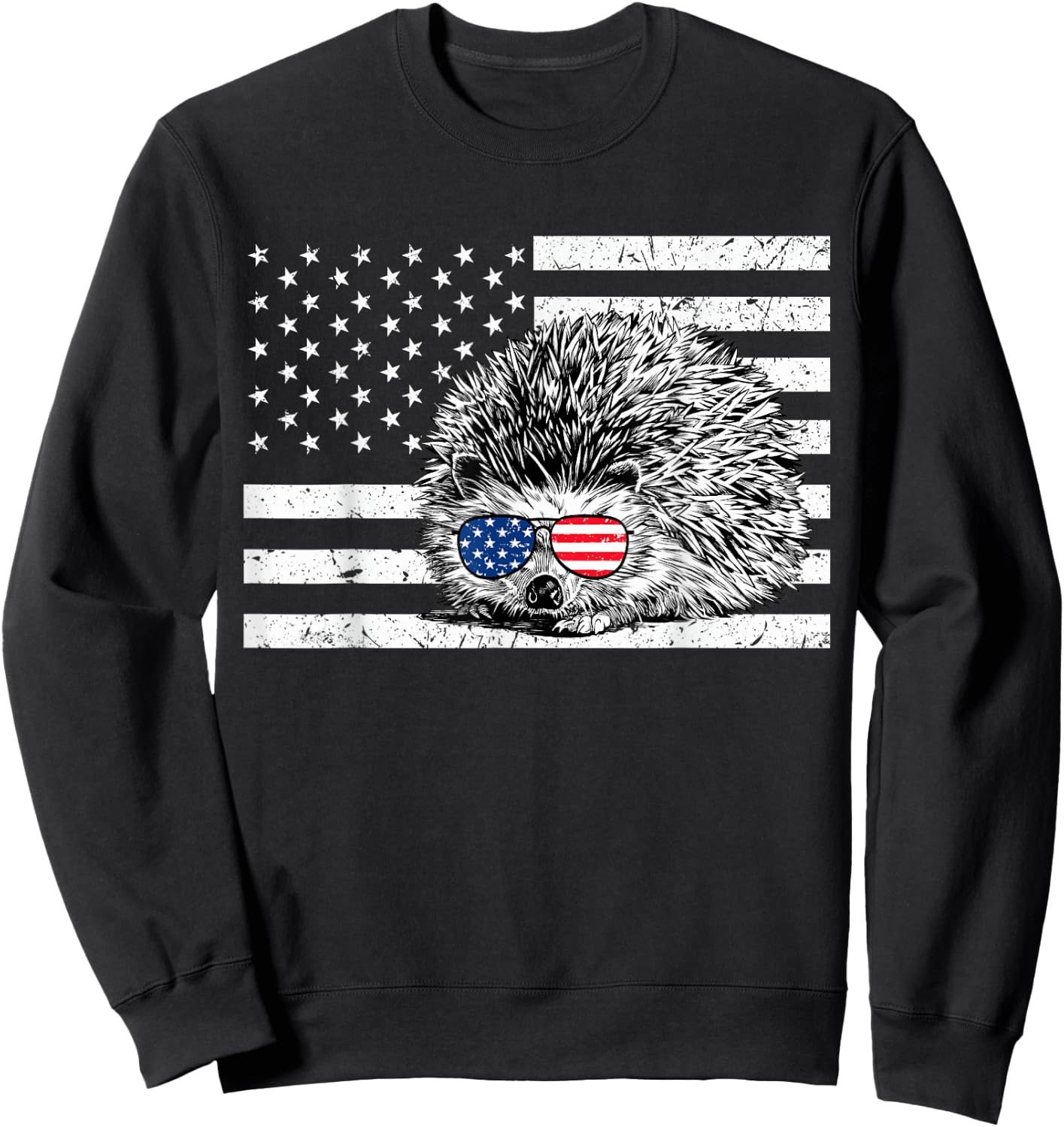 Hedgehog 4th of July Animal US American Flag Patriotic Sweatshirt - Sweatshirt | Black