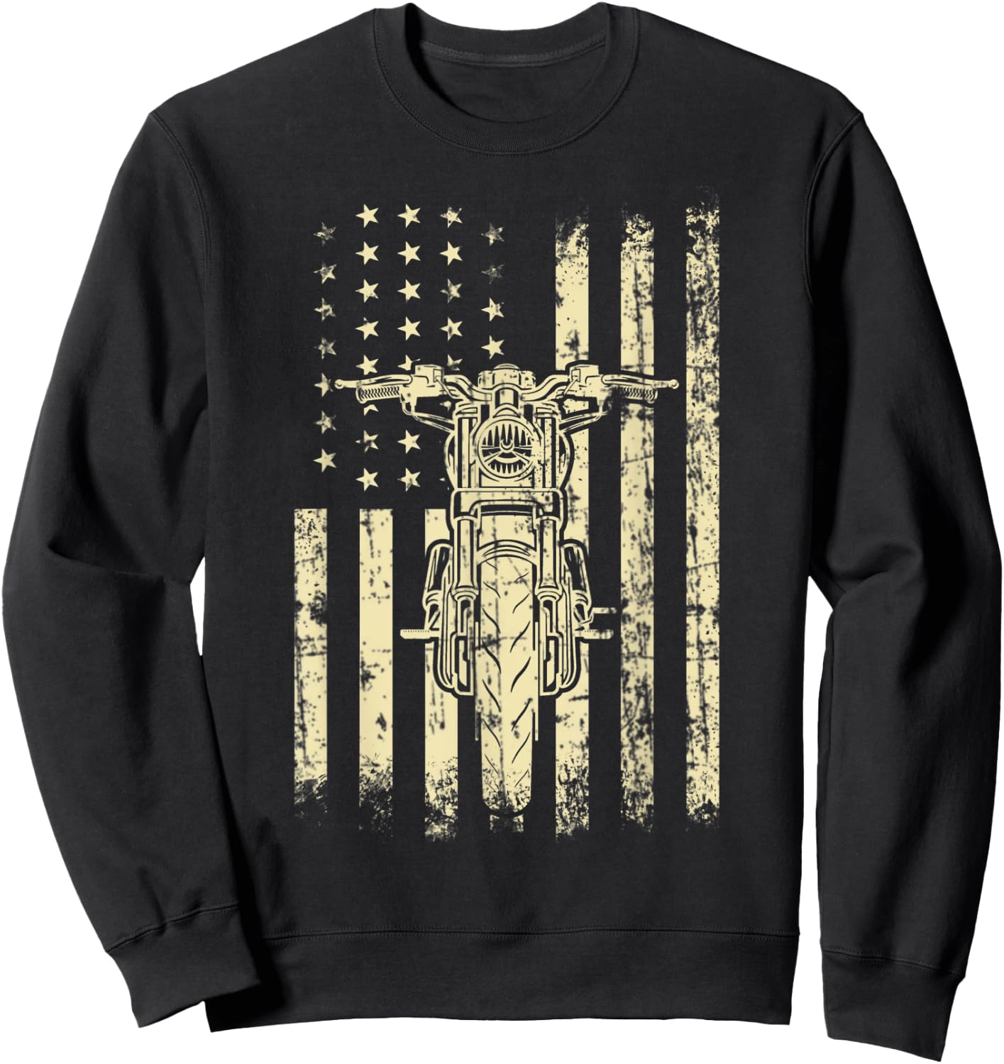 Vintage American Motorcycle American Flag Cool Biker Gift Women Kids Men Sweatshirt - Sweatshirt | Black