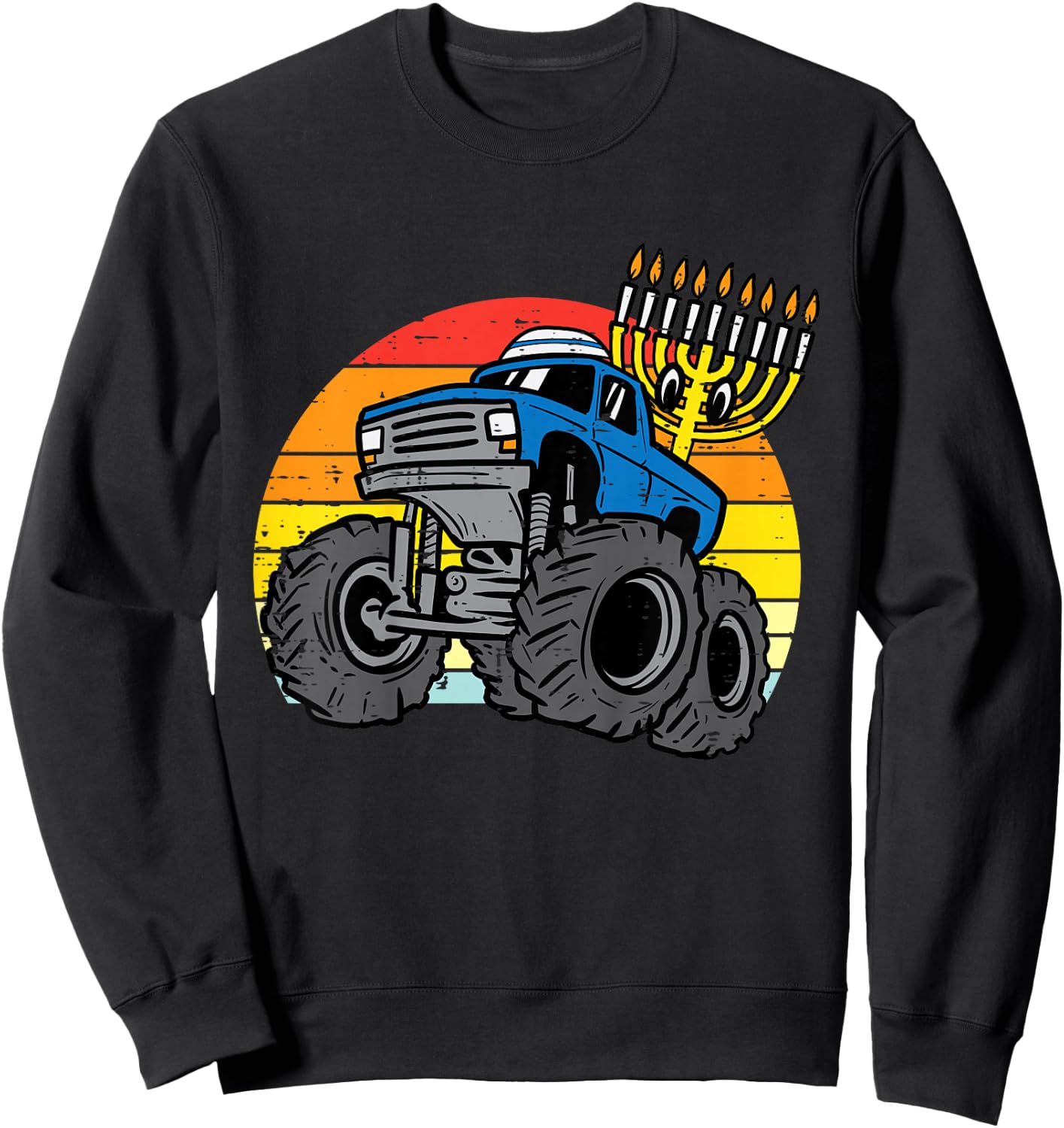 Kids Hanukkah Monster Truck Chanukah Jewish Toddler Boys Kids Sweatshirt - Sweatshirt | Black