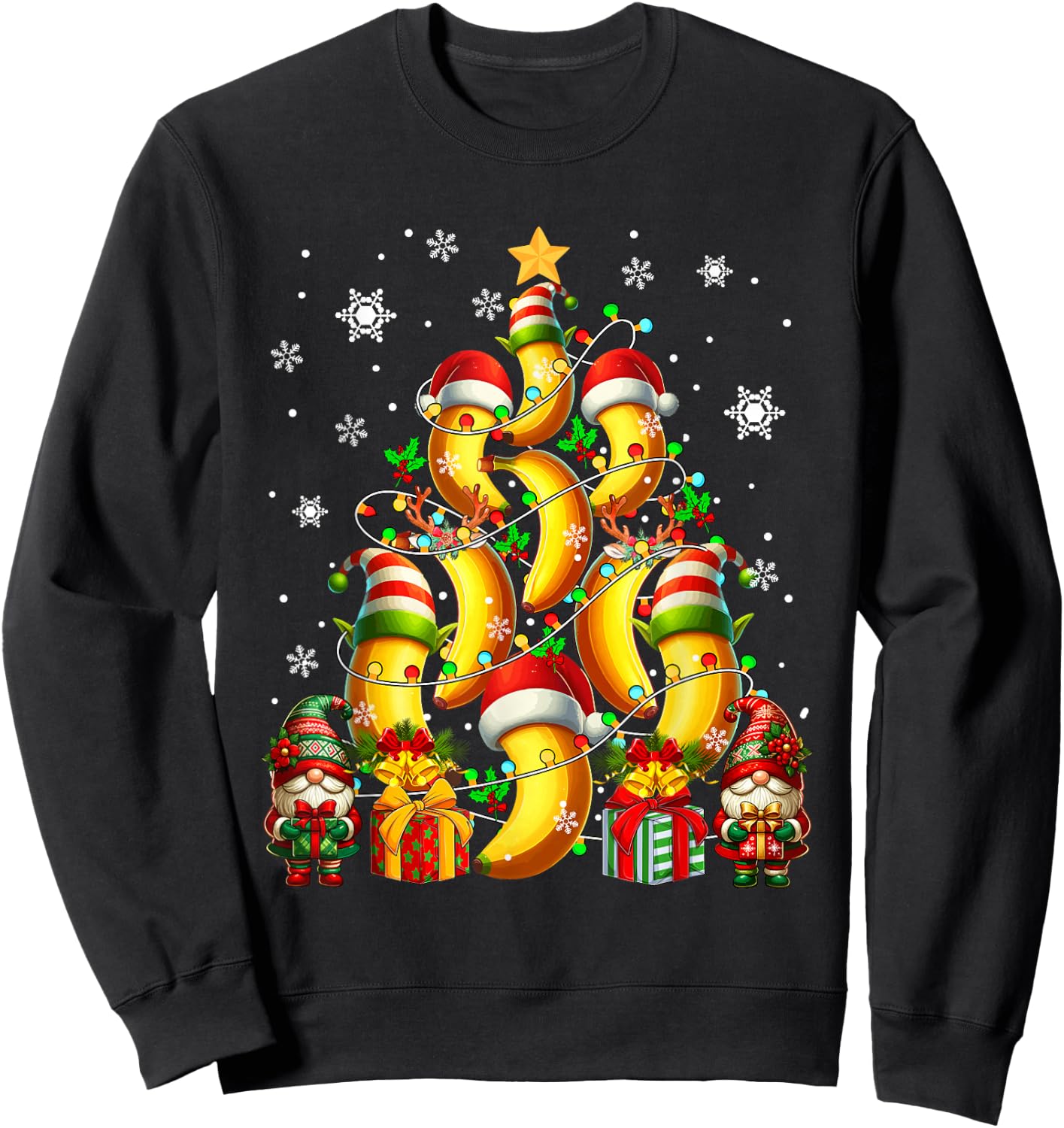 Santa Reindeer Elf Banana As Christmas Tree Vegan Fruits Sweatshirt - Sweatshirt | Black