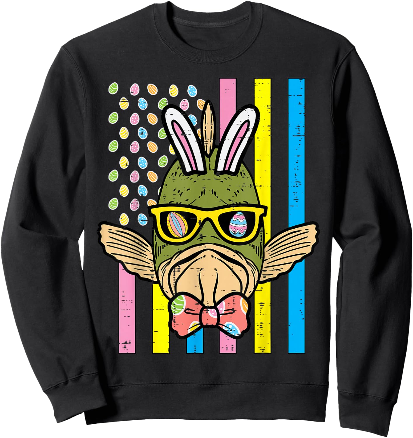 Easter Bunny Fish US Flag Funny Patriotic Men Boys Kids Teen Sweatshirt - Sweatshirt | Black