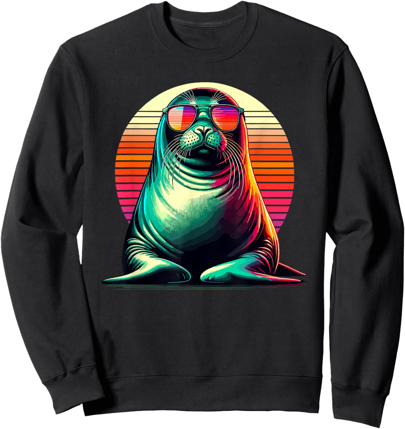 Retro Sunset Hawaiian Monk Seal Sunglasses Sweatshirt - Sweatshirt | Black