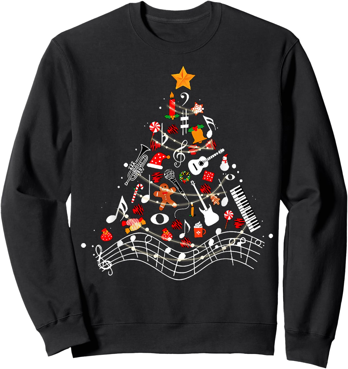 Music Notes Christmas Tree Musical Teacher Music Xmas Tree Women Kids Sweatshirt - Sweatshirt | Black