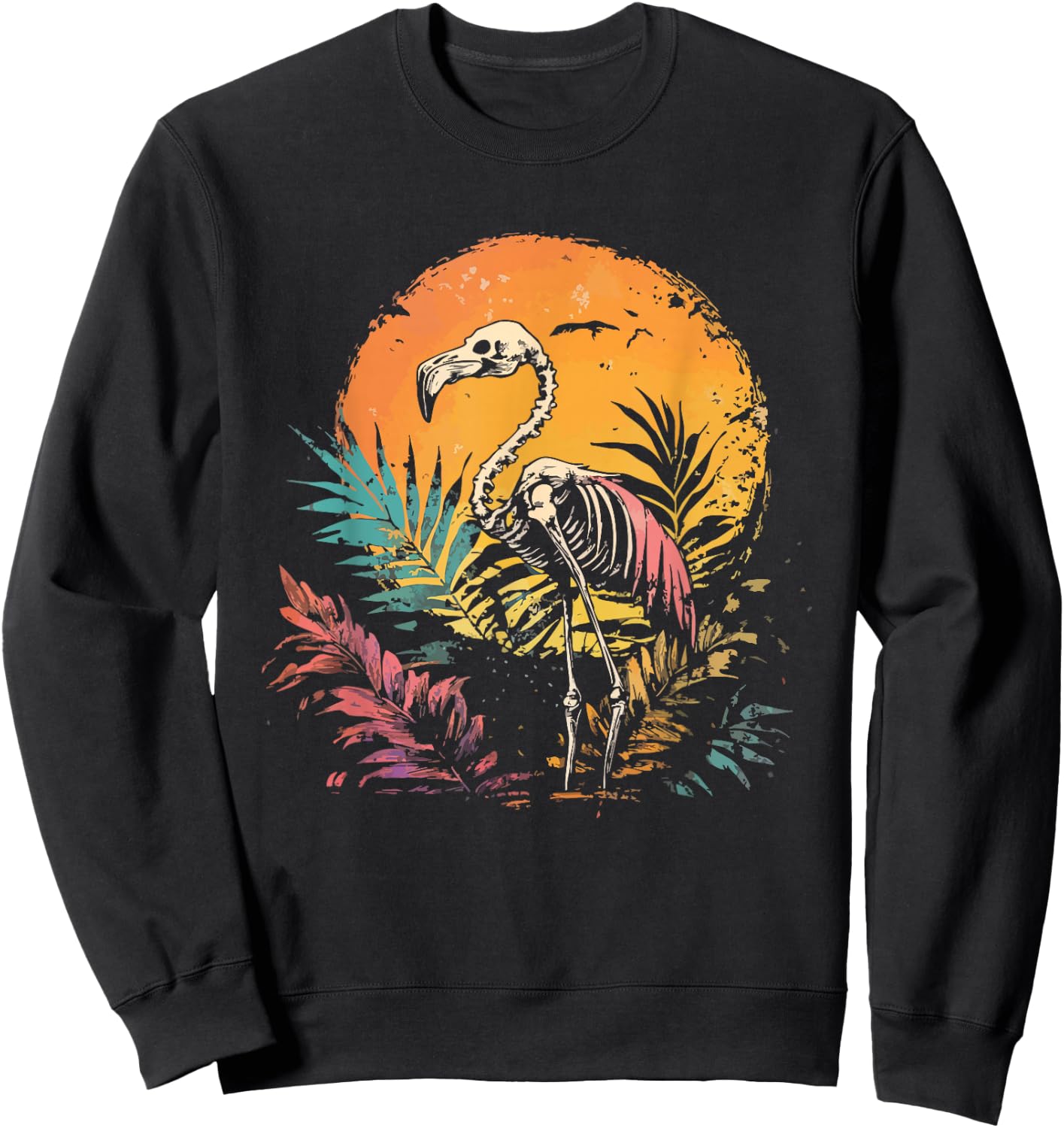 Flamingo Skeleton Retro Graphic Summer Sweatshirt - Sweatshirt | Black
