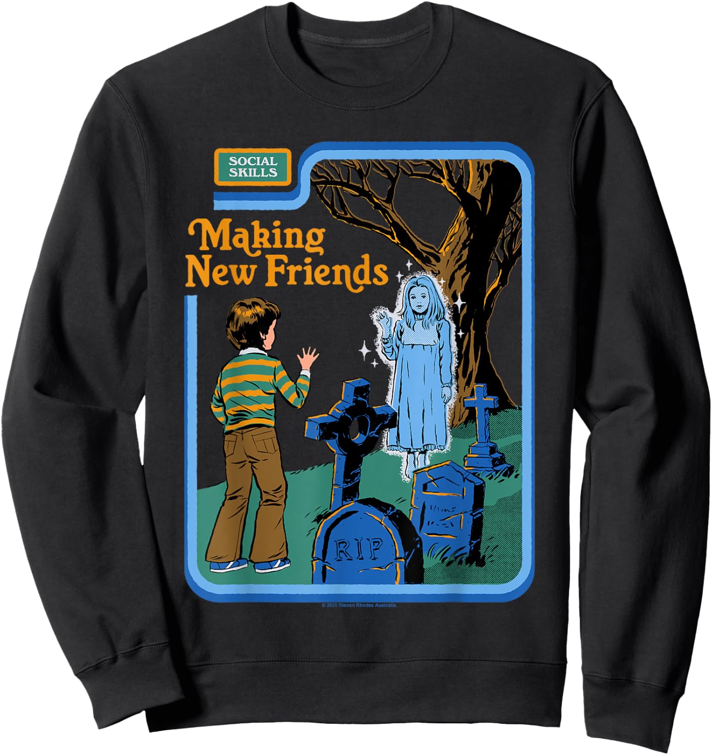 New Friends Ghost Sarcastic Retro Vintage Funny Adult Humor Sweatshirt - Sweatshirt | Black