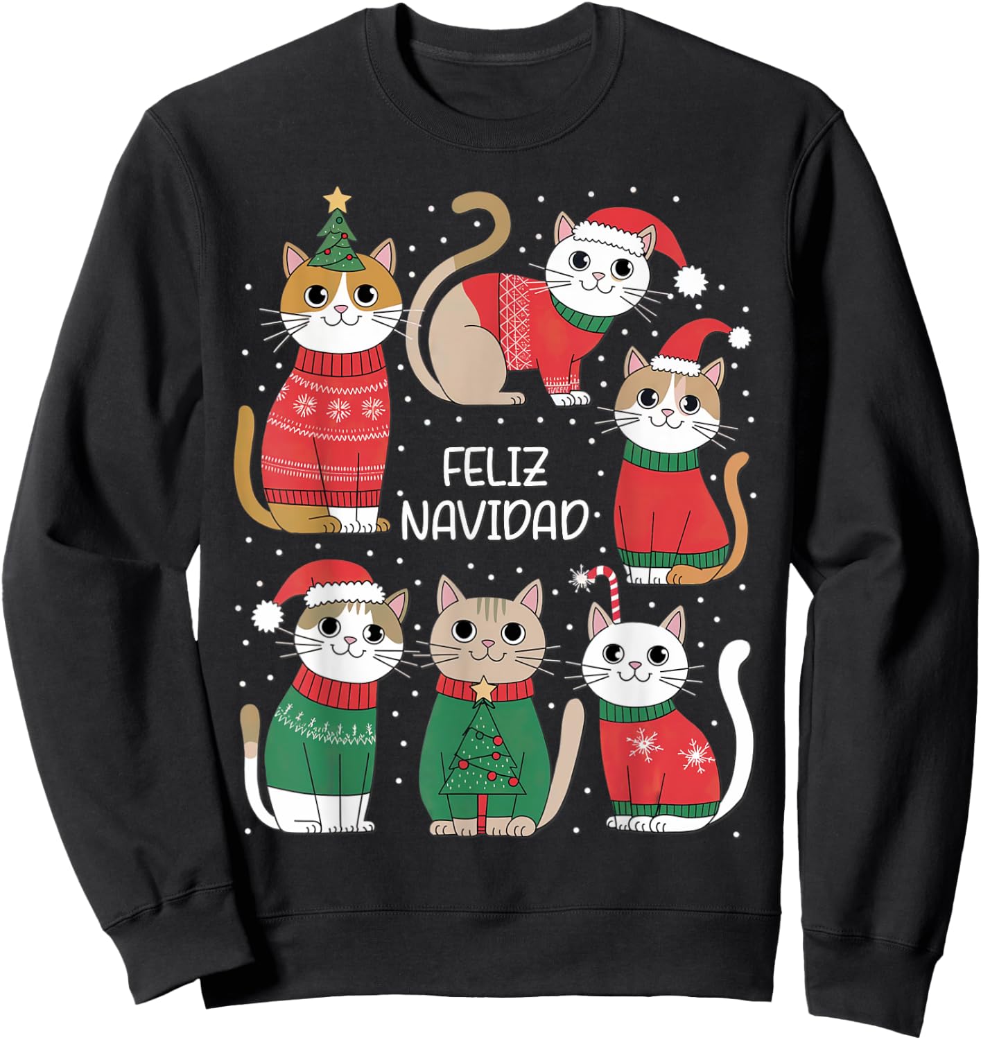 Feliz Navidad Spanish Cats Holiday Kittens , Black, S Sweatshirt - Sweatshirt | Black