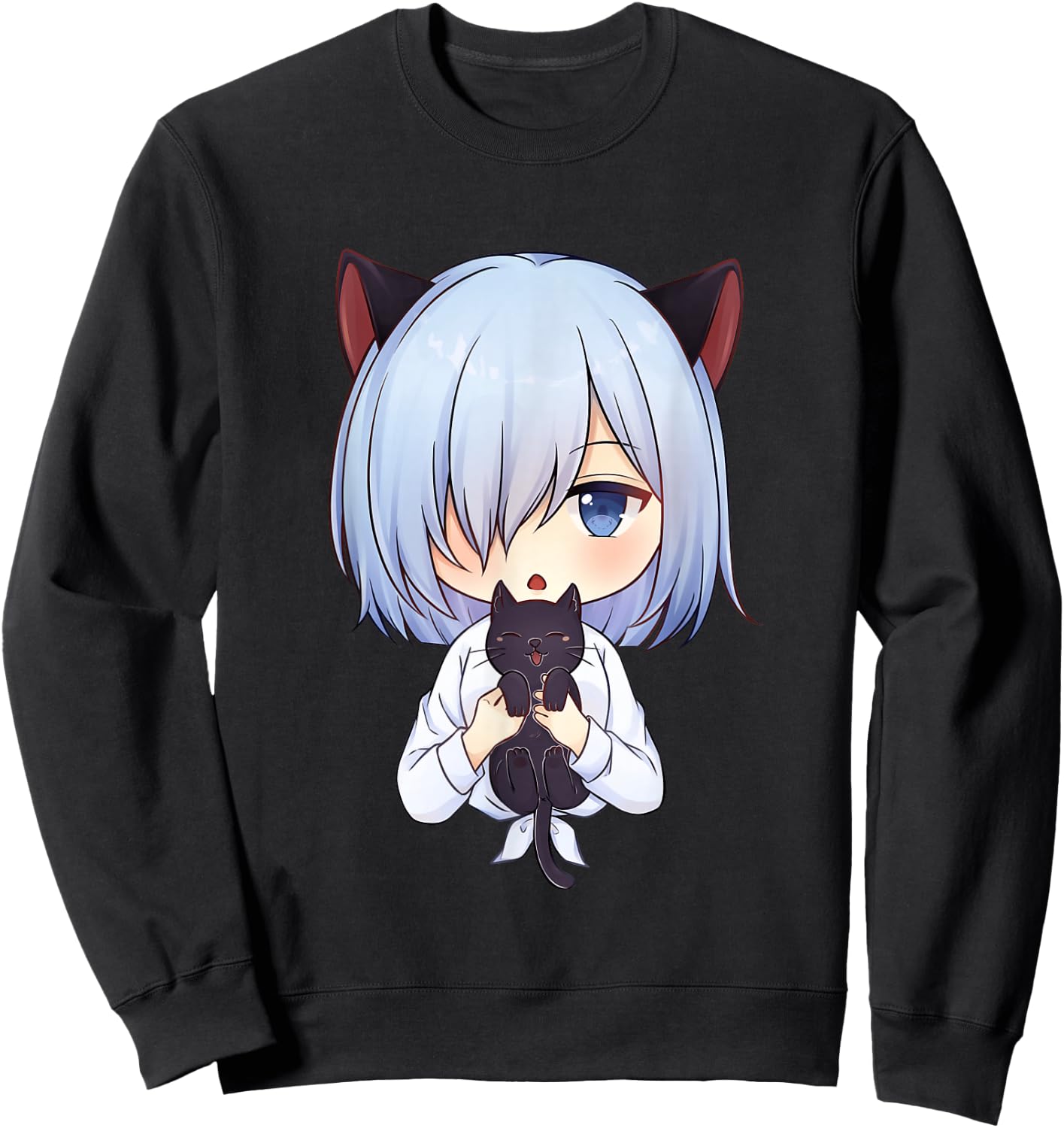 Kawaii Anime Neko Cat Girl Manga Otaku Lover , black Sweatshirt - Sweatshirt | Black
