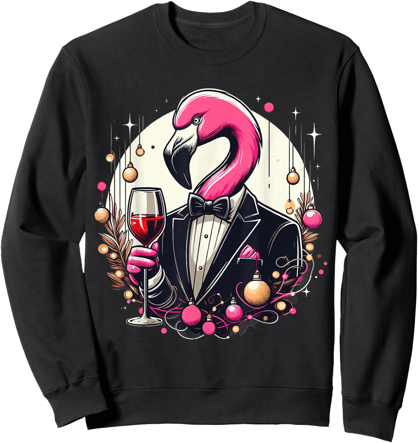 Pink Flamingo Wine Glasses With Tuxedo Costume Love Flamingo Sweatshirt - Sweatshirt | Black