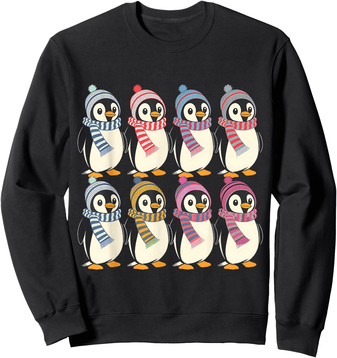 Arctic Penguins in Scarves and Hats Cute Design Sweatshirt - Sweatshirt | Black