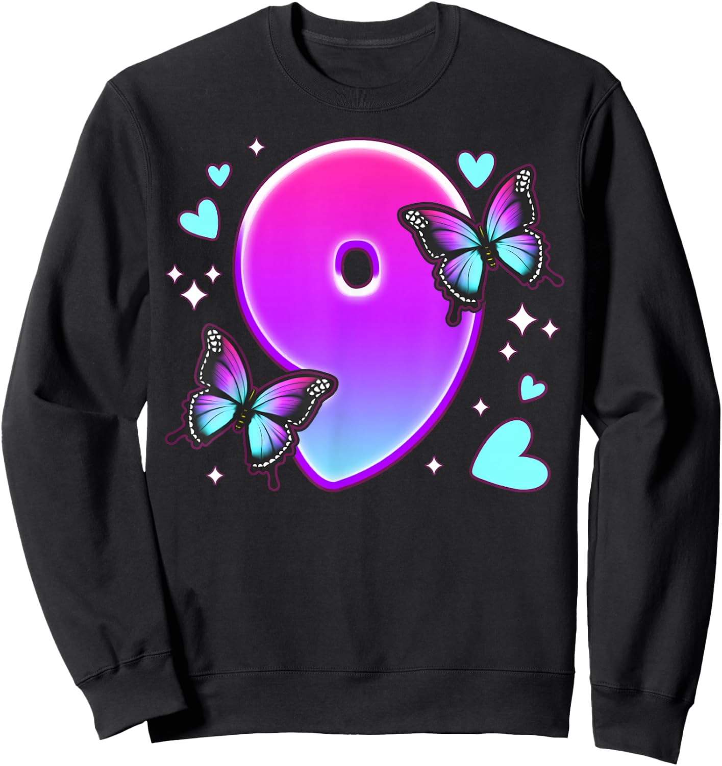 Geburtstag Mädchen 9 Jahre, Schmetterlinge und Nummer 9 Sweatshirt - Sweatshirt | Black