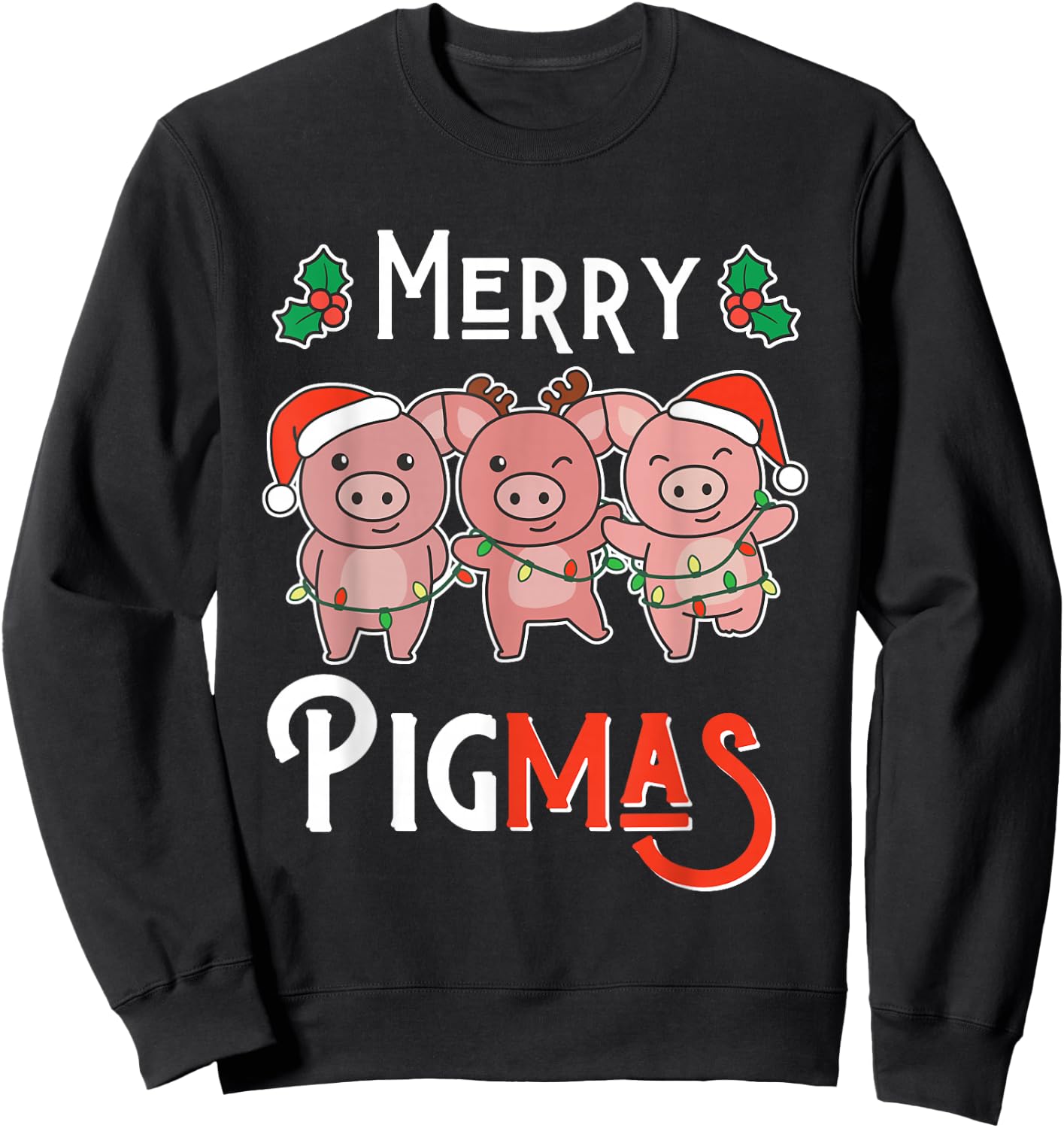 Merry Pigmas Pun Pig Christmas Sweatshirt - Sweatshirt | Black