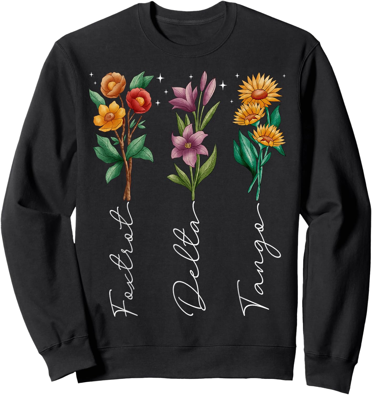 Retro Boho Funny Foxtrots Deltas Tangos Flower Men Women Sweatshirt - Sweatshirt | Black