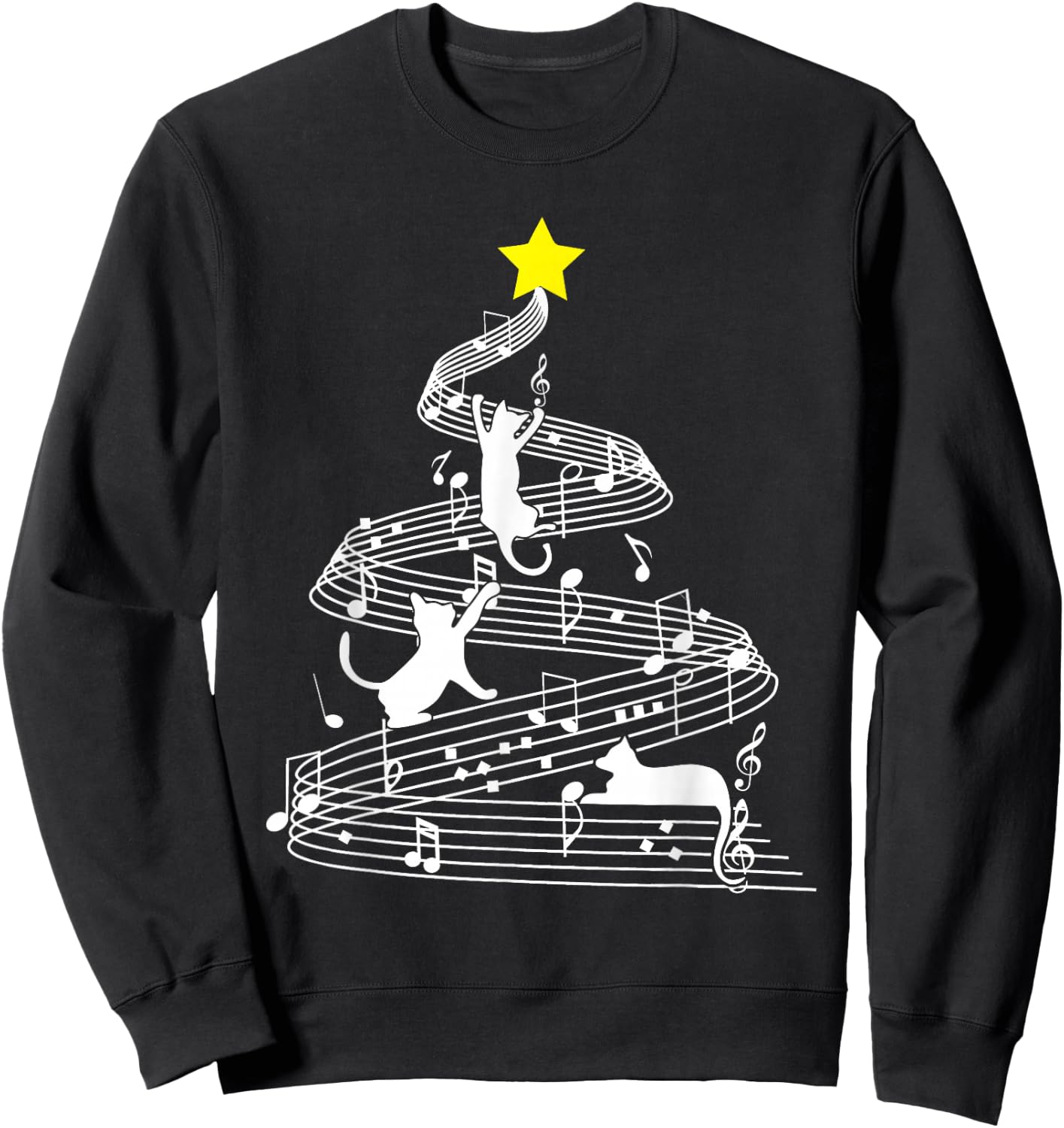 Cat Music Christmas Musician Feline Lover Xmas Pajamas Sweatshirt - Sweatshirt | Black