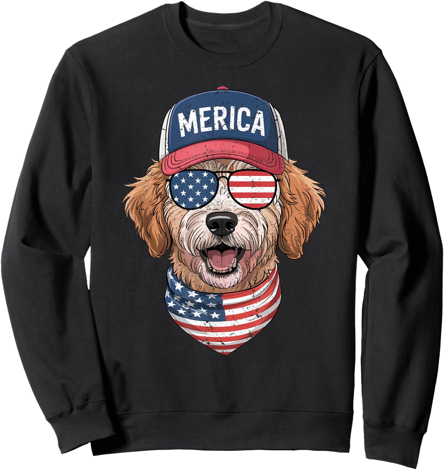 Goldendoodle 4th of July US American Flag Dog Patriotic Men Women Kids Sweatshirt - Sweatshirt | Black
