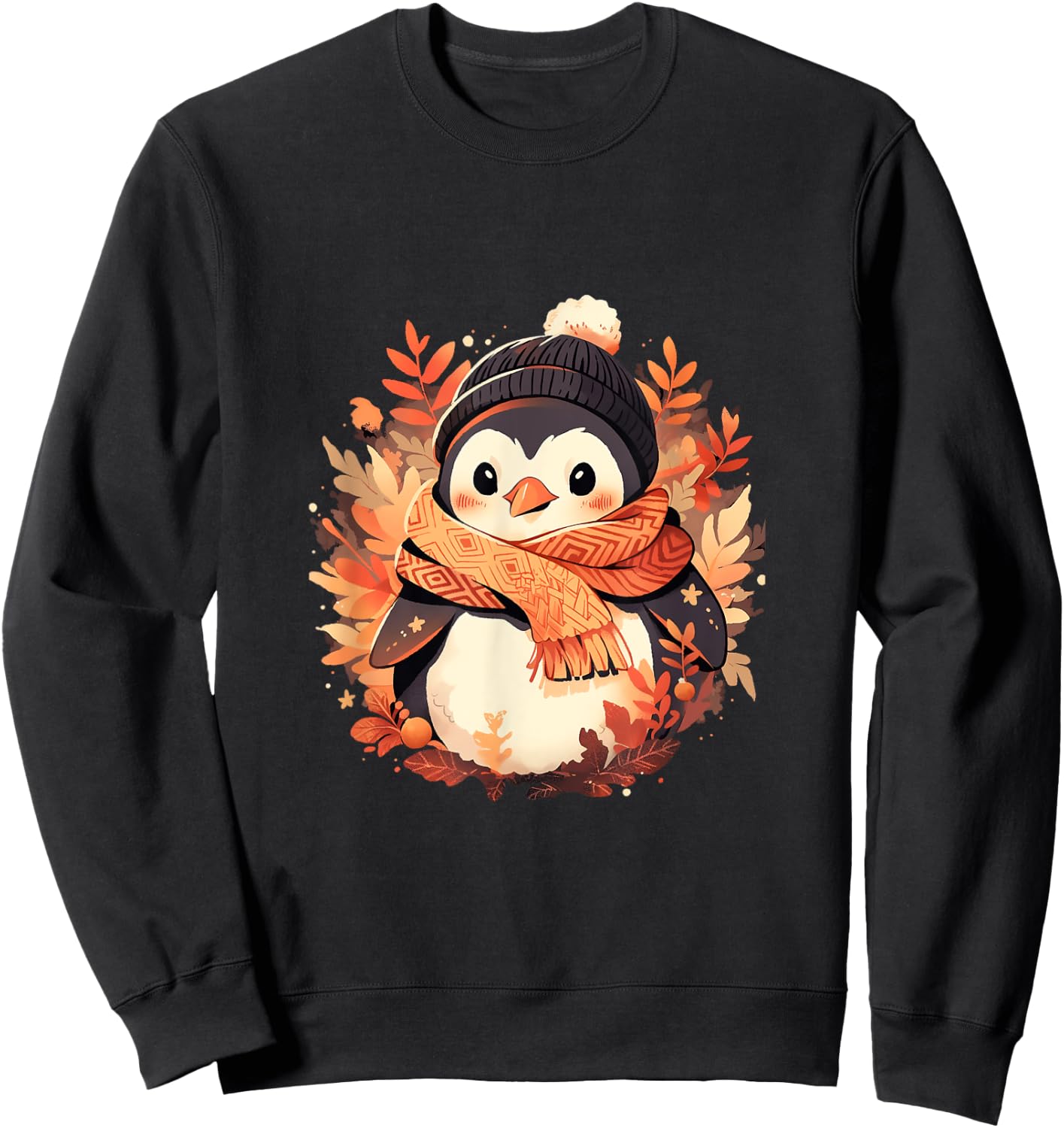 Fall Vibes Autumn Season Penguin Animal Kids Black Small Sweatshirt - Sweatshirt | Black
