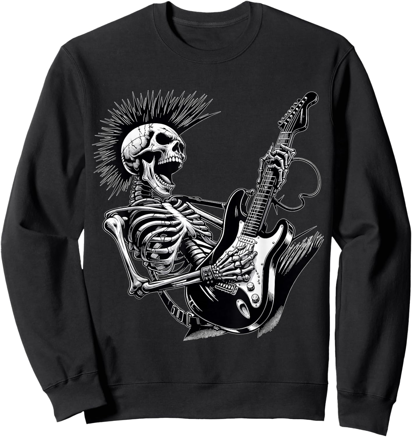 Rock and Roll Skeleton Playing Guitar Sweatshirt - Sweatshirt | Black