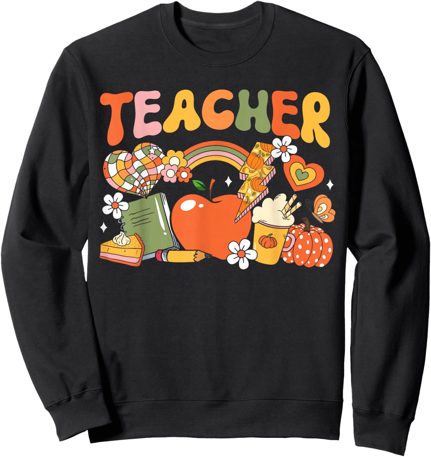 Teacher Fall Autumn Pumpkin Thanksgiving Thankful Teacher Men Women Kids Sweatshirt - Sweatshirt | Black