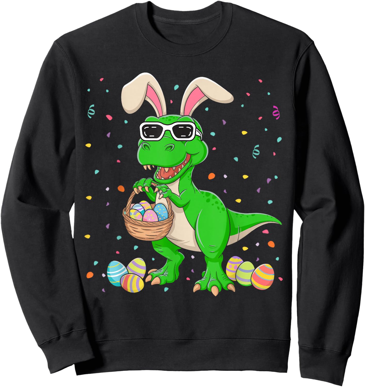 Easter T Rex Bunny Ears Dinosaur Eggs Easter Day Kids Boys Sweatshirt - Sweatshirt | Black
