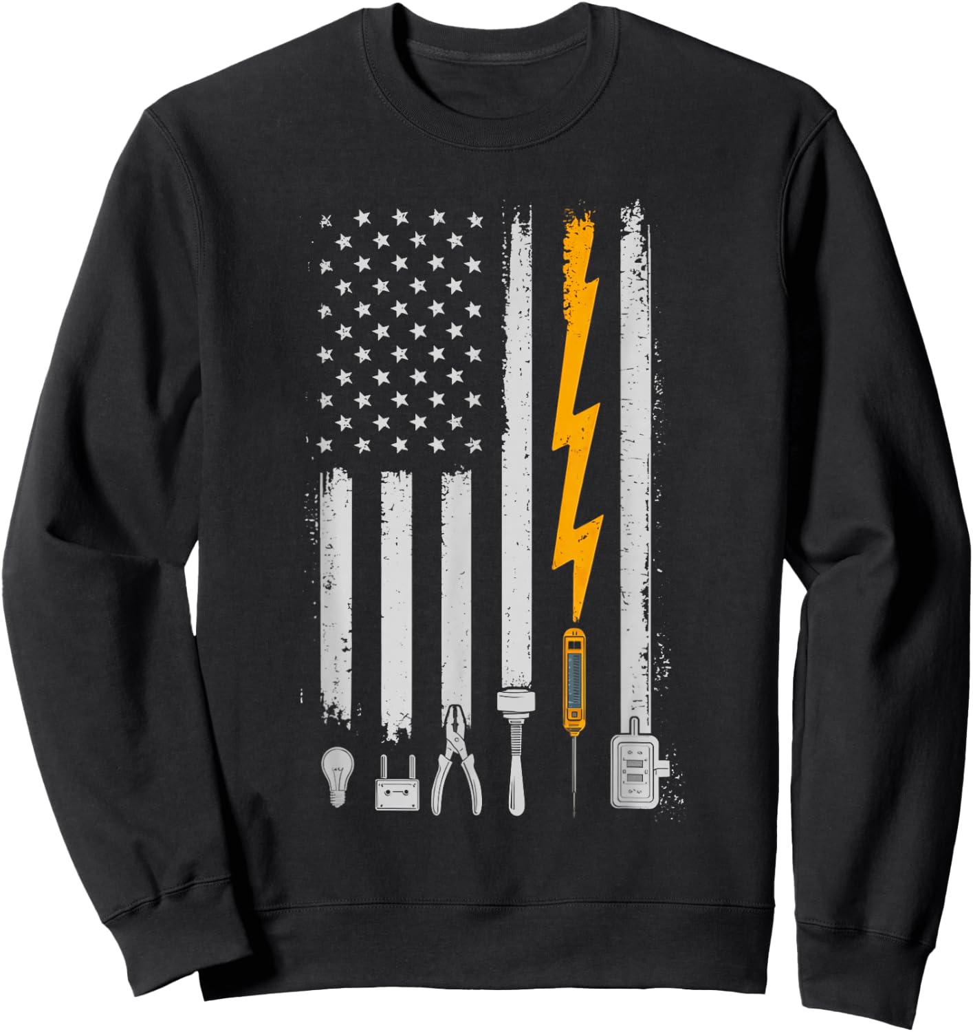 Vintage Electrician USA Flag Tools Engineer Lineman Sweatshirt - Sweatshirt | Black