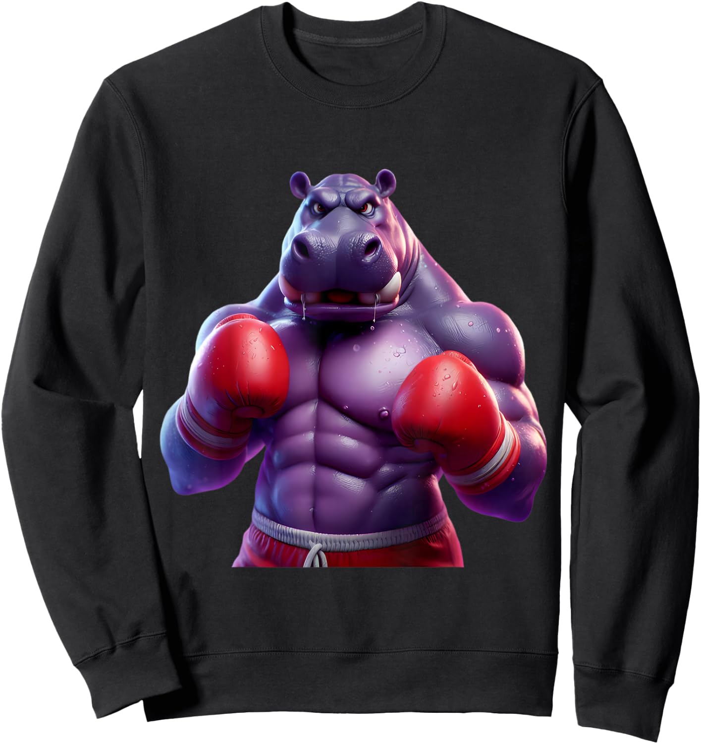 Boxing Hippo Hippopotamus Boxer Kickboxer MMA Fighter Combat Sweatshirt - Sweatshirt | Black