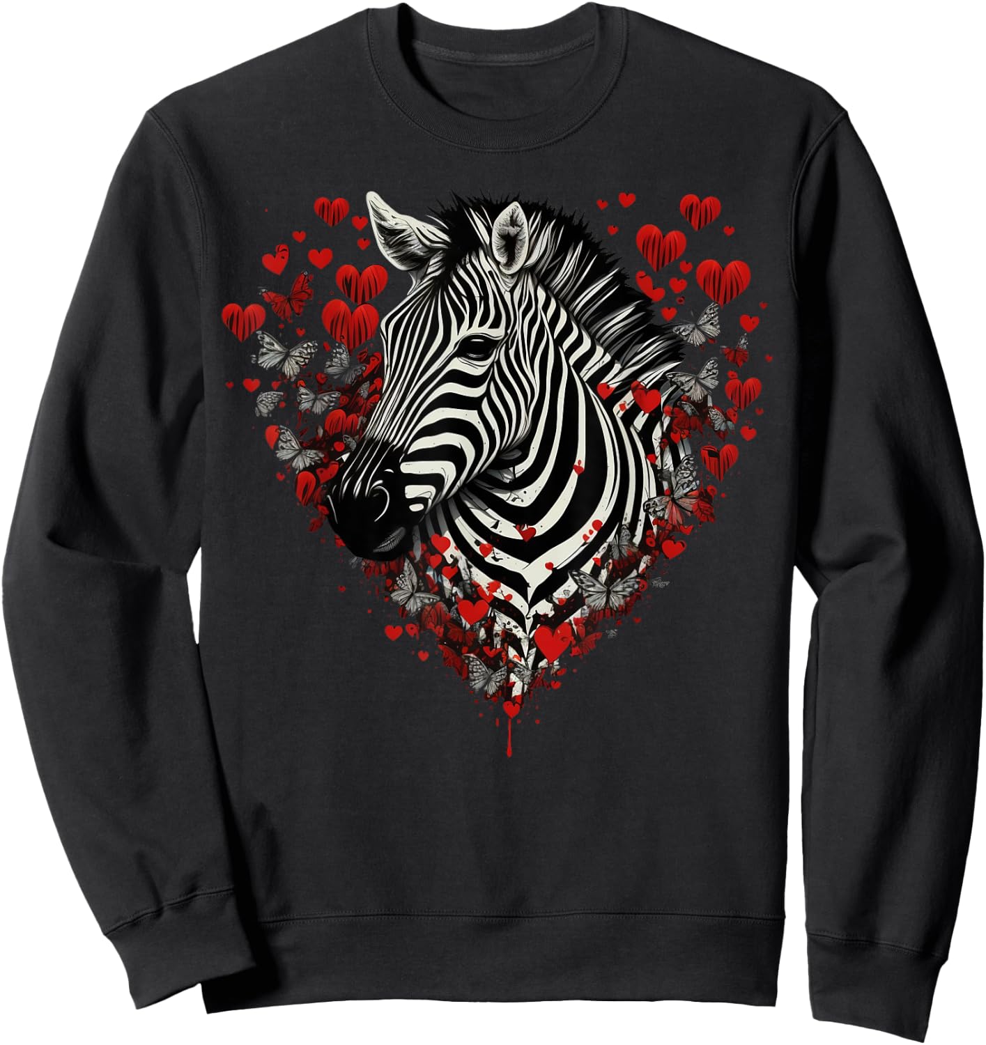 Zebra Love Heart for Valentines Day on Zebra Lover Sweatshirt - Sweatshirt | Black