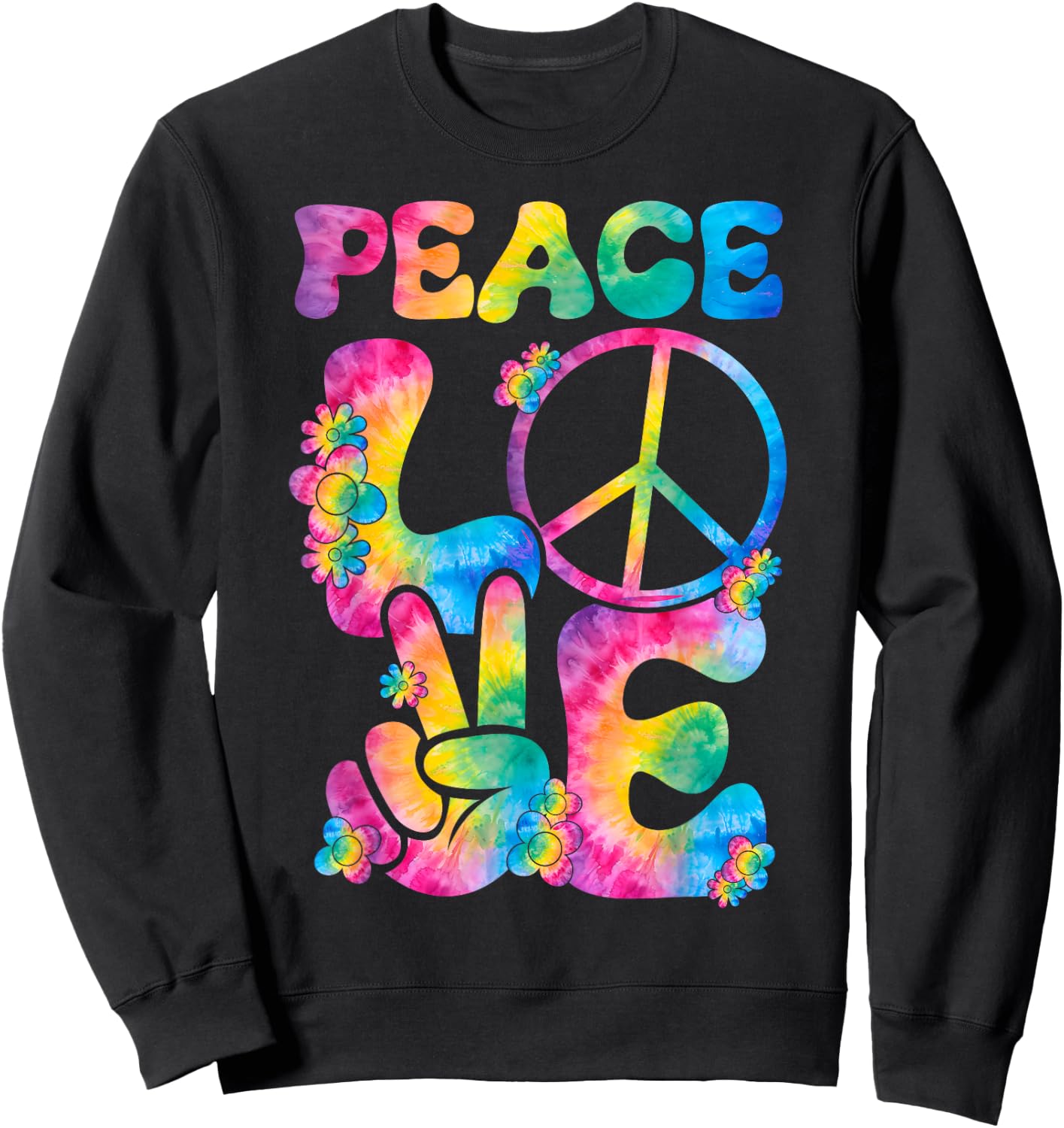 Peace Sign Love Tie Dye Style rétro années 70 et 80 Sweatshirt - Sweatshirt | Black