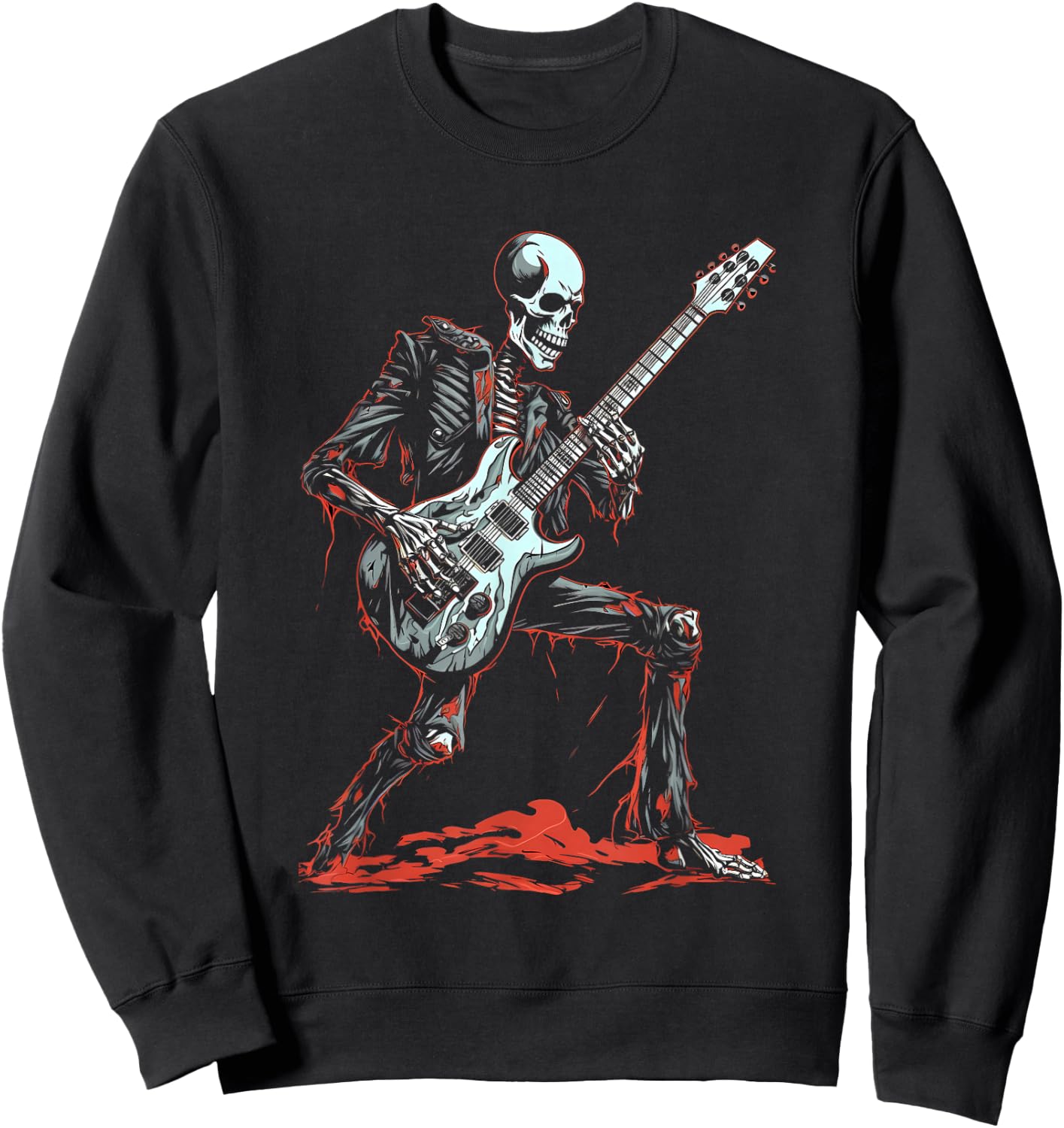 Skeleton Playing Guitar Rock & Roll Skeleton Hand Sweatshirt - Sweatshirt | Black