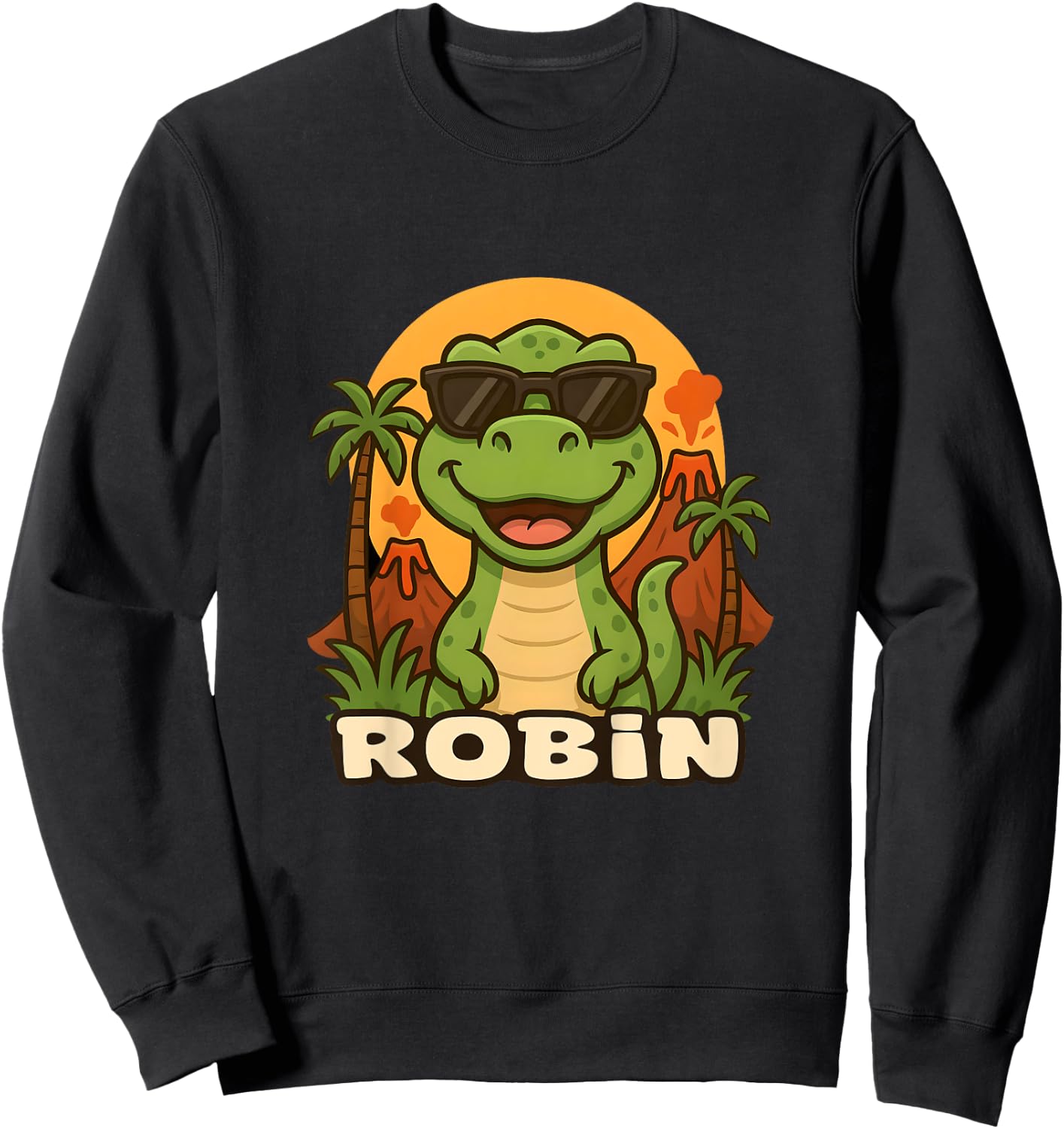 Kids Robin - Dinosaur T-Rex Themed Design with Name for Kids Sweatshirt - Sweatshirt | Black