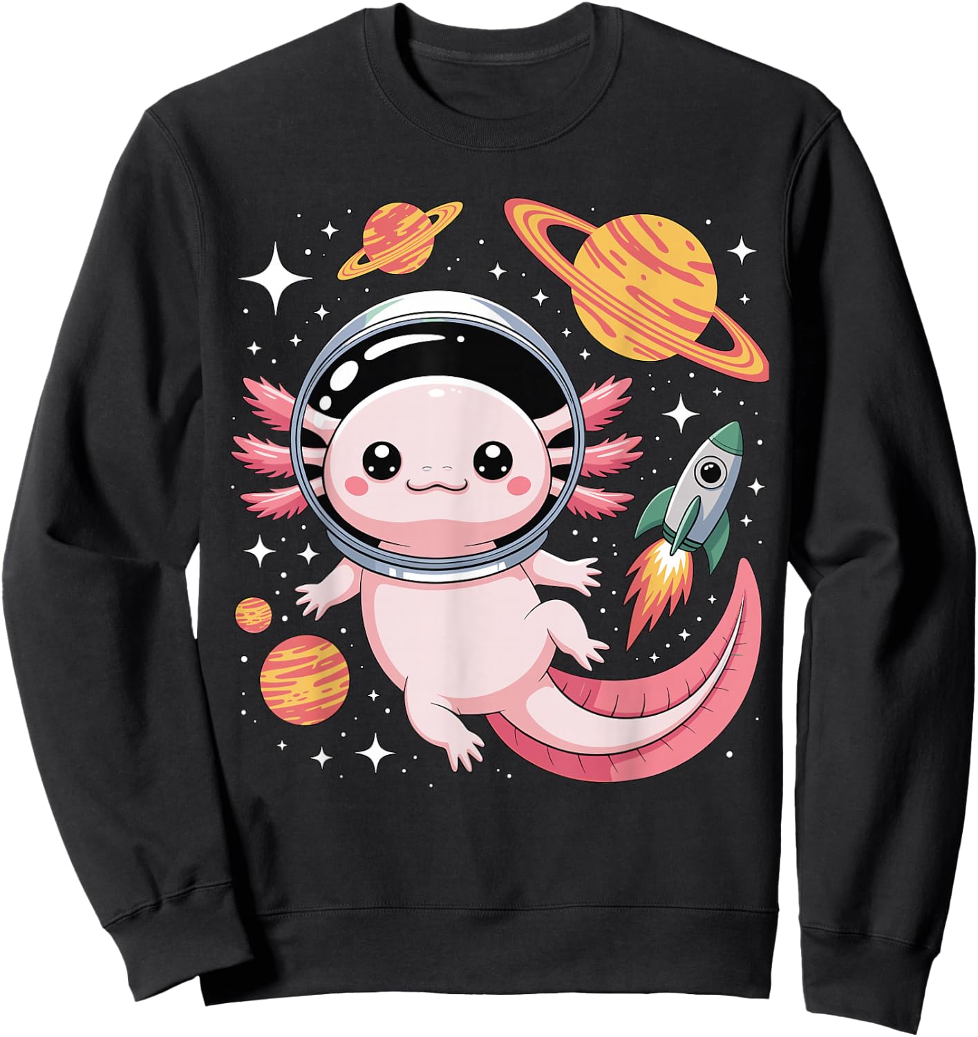 Kawaii Axolotl Astronaut Cute Axolotls Planets Space Sweatshirt - Sweatshirt | Black
