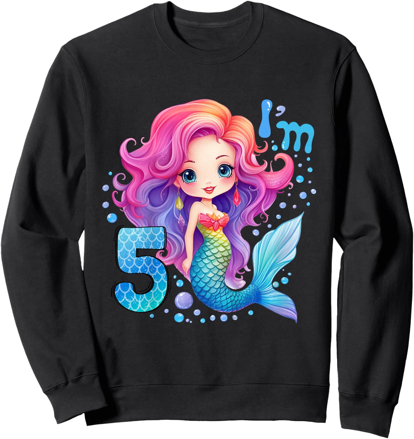 Kids 5 Year Old Girl 5th Birthday Outfit Gifts Girls Cute Mermaid Sweatshirt - Sweatshirt | Black