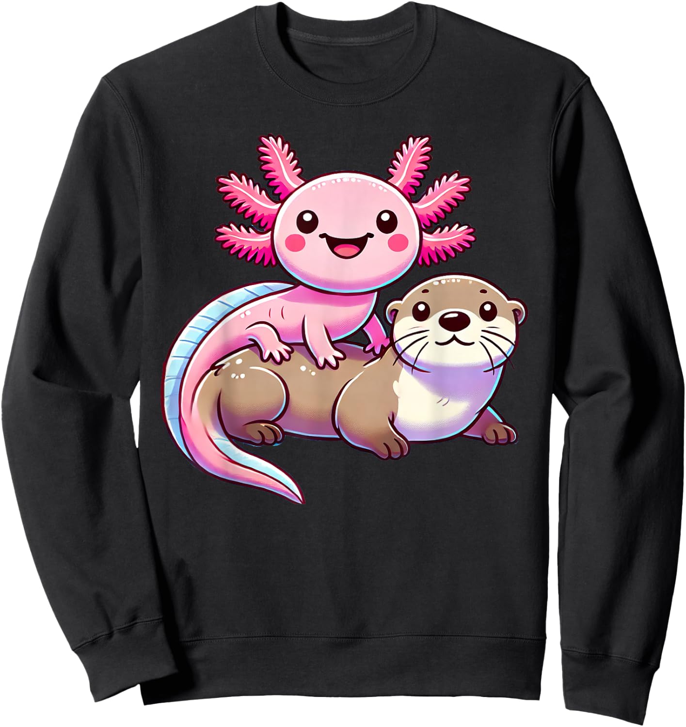 Anime Kawaii Axolotl Otter Sweatshirt - Sweatshirt | Black
