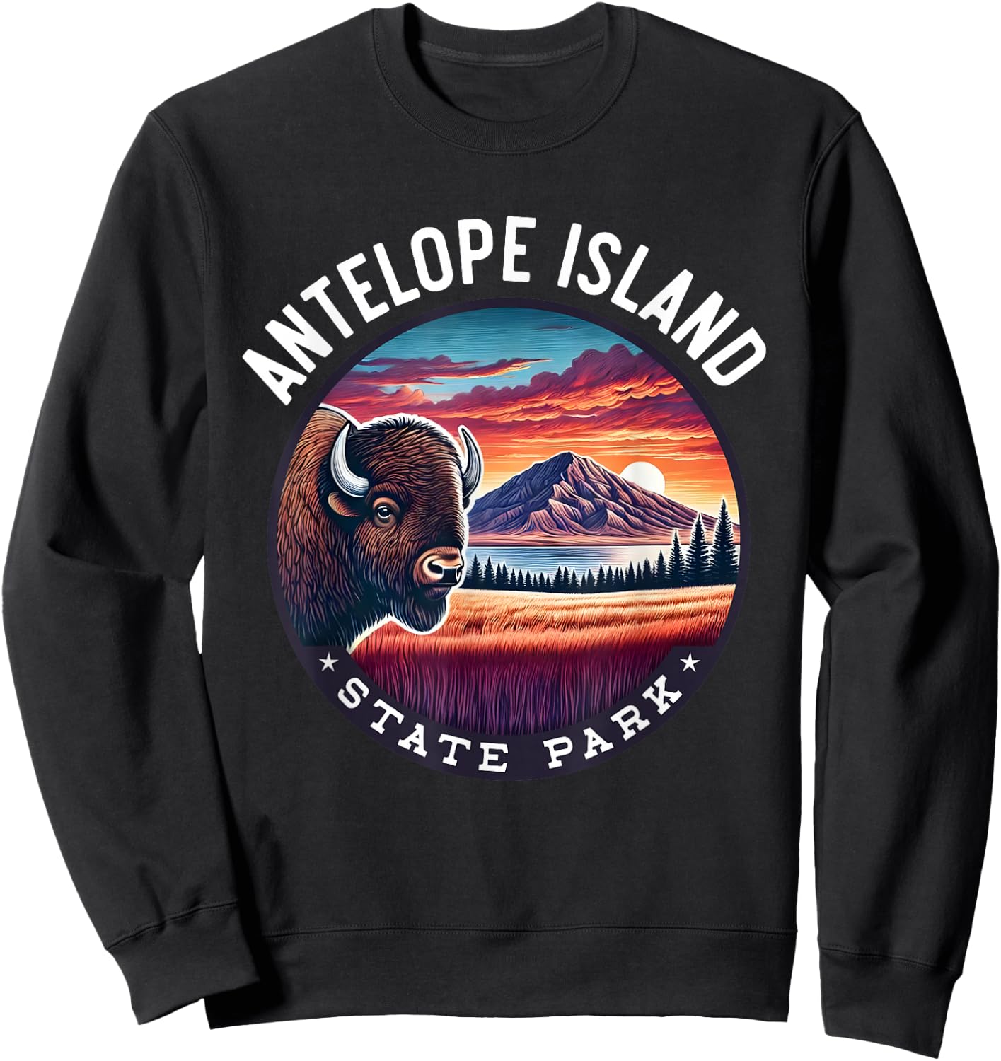 Antelope Island State Park Hiking Souvenir Bison Outdoor Sweatshirt - Sweatshirt | Black