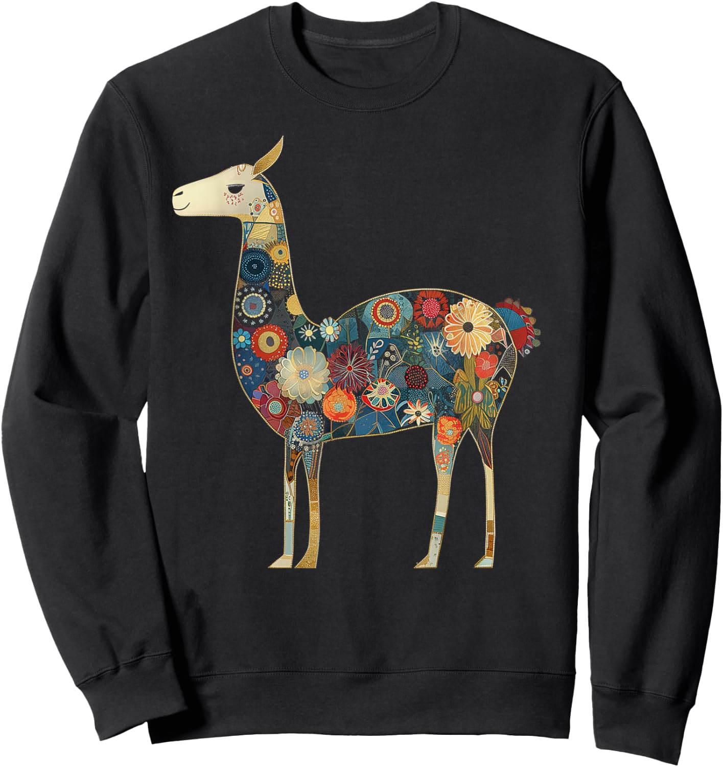 Llama Alpaca Floral Colorful Flowers Peru Peruvian Souvenir Sweatshirt - Sweatshirt | Black