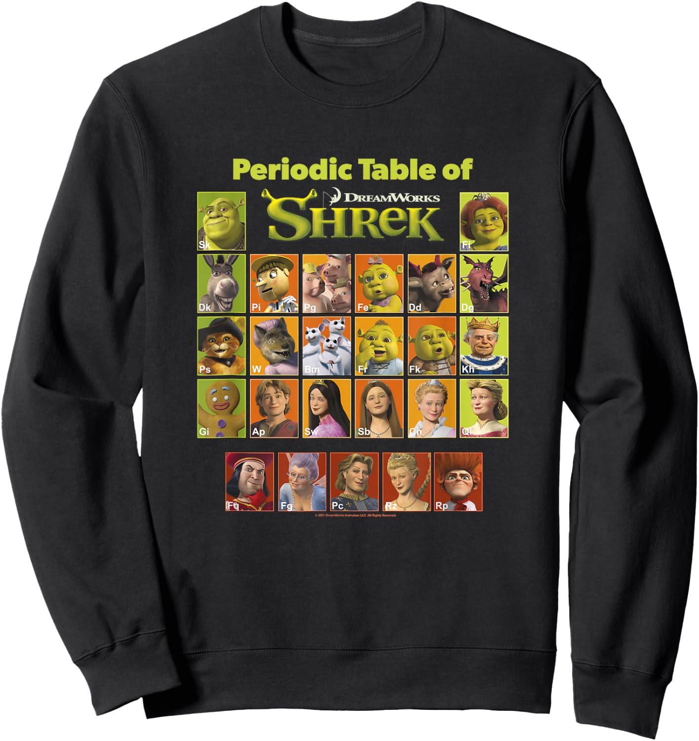 Shrek Periodic Table of Shrek Characters Sweatshirt - Sweatshirt | Black