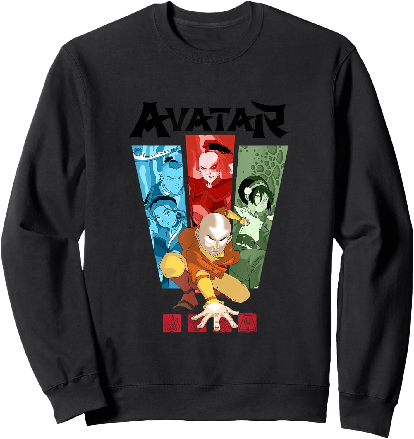 Avatar Comic Color Split Gaang Aang Sokka Katara Toph Zuko Sweatshirt - Sweatshirt | Black