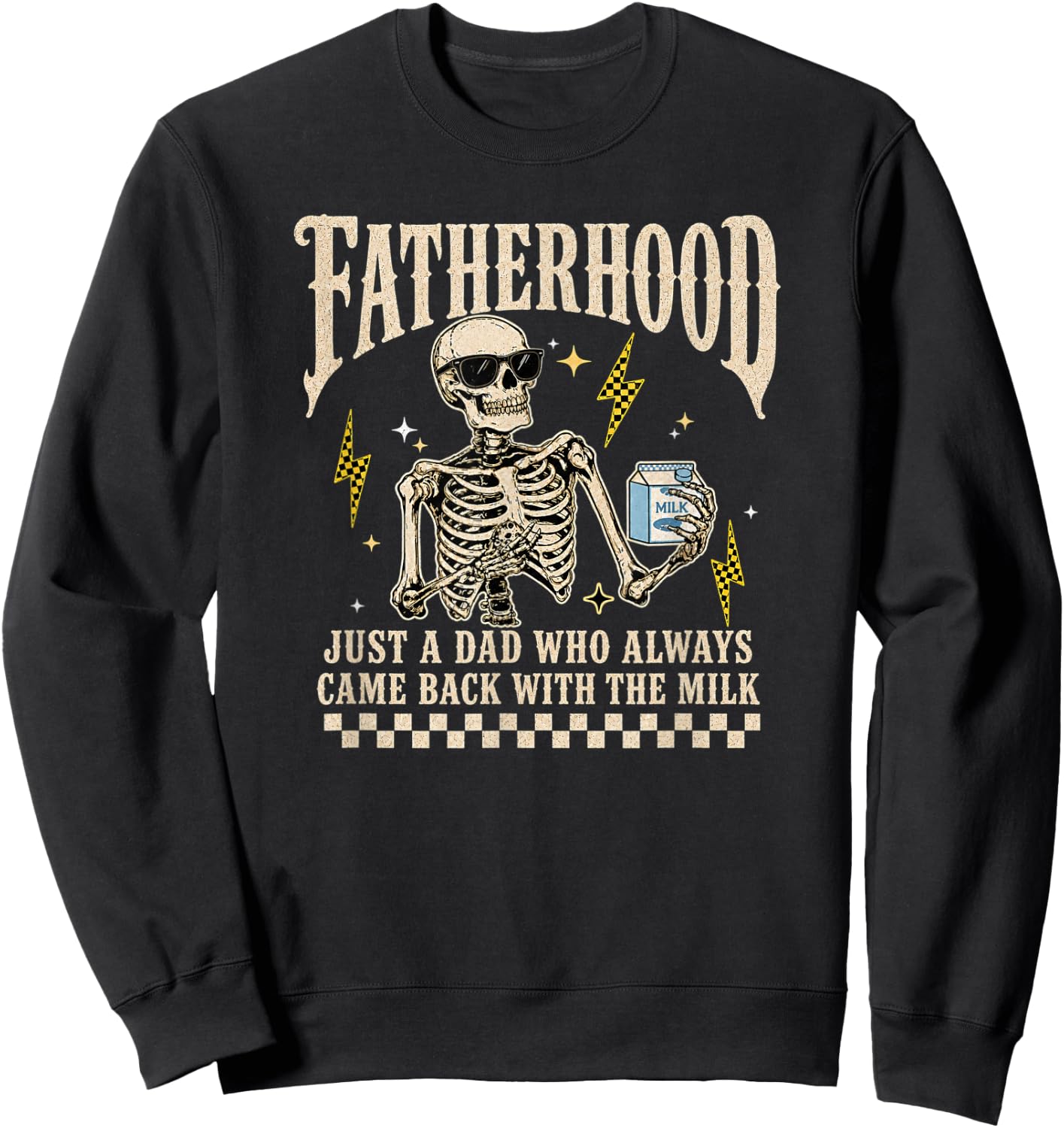 Fatherhood Skeleton Gothic Retro Funny Dad Fathers Day Sweatshirt - Sweatshirt | Black