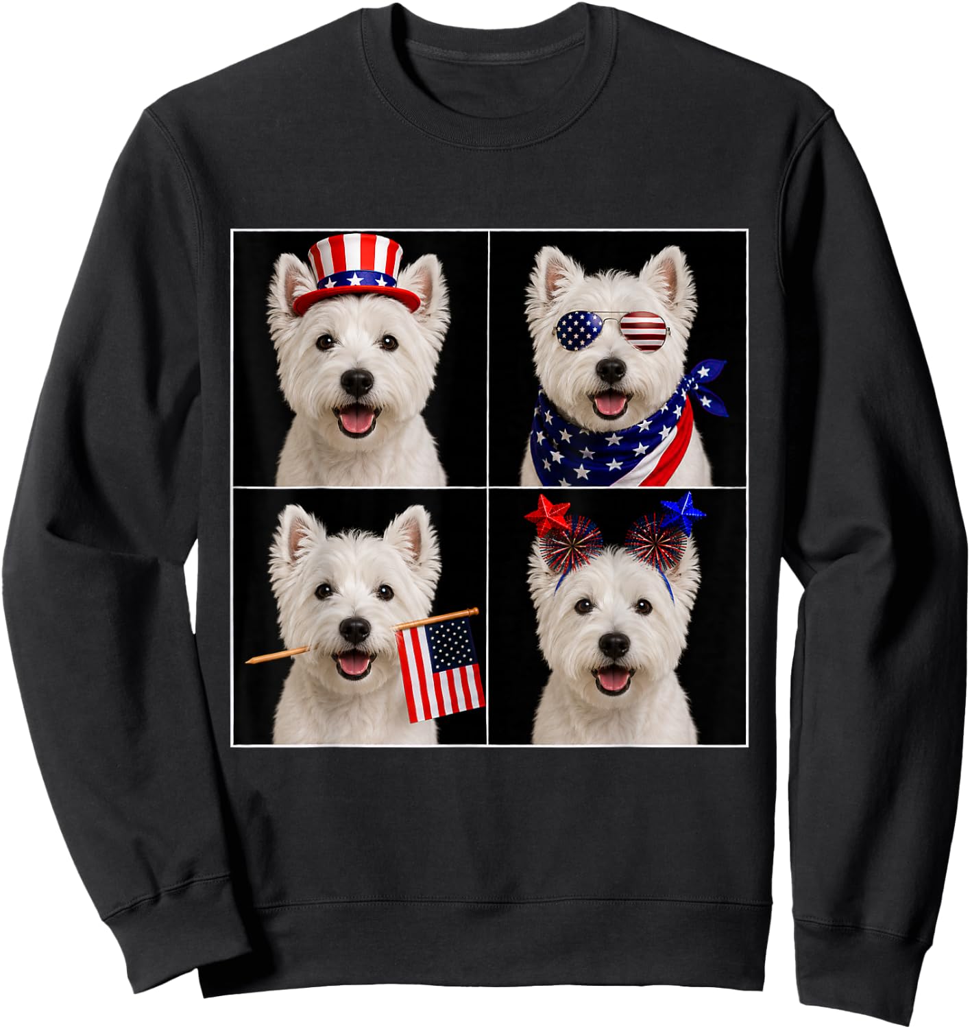 West Highland Terrier 4th of July Westie Dog USA Photobooth Sweatshirt - Sweatshirt | Black