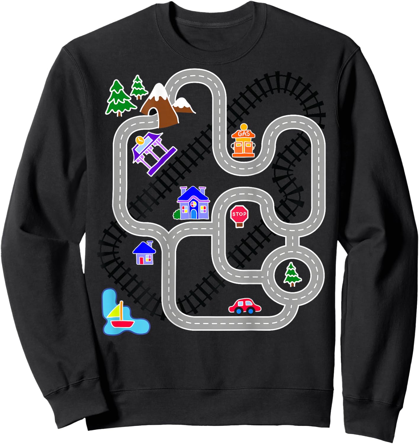 Novelty Gifts for Fathers Day, Car & Train Playmat Rug Sweatshirt - Sweatshirt | Black