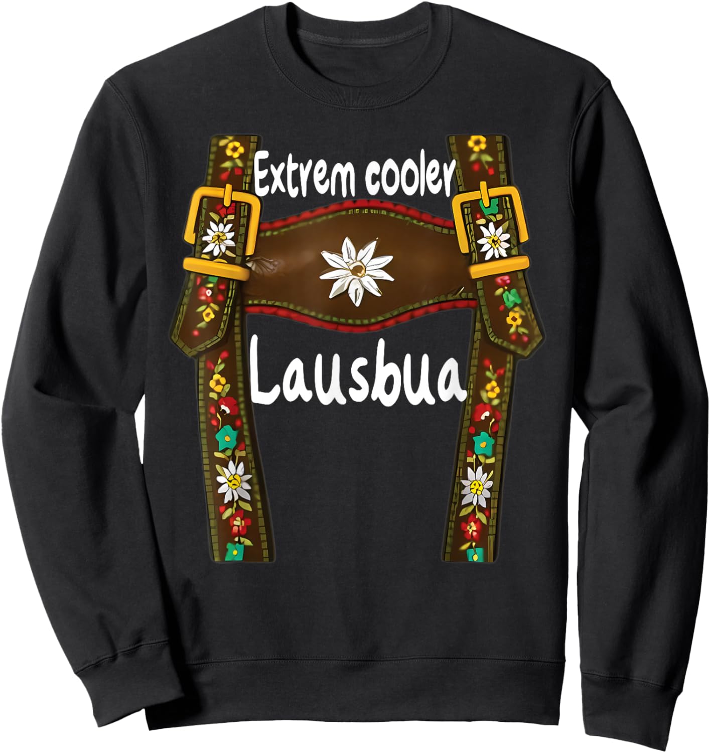 Lausbua Lausmadl Kinder Trachten Lederhose Ersatz Lederhosn Sweatshirt - Sweatshirt | Black